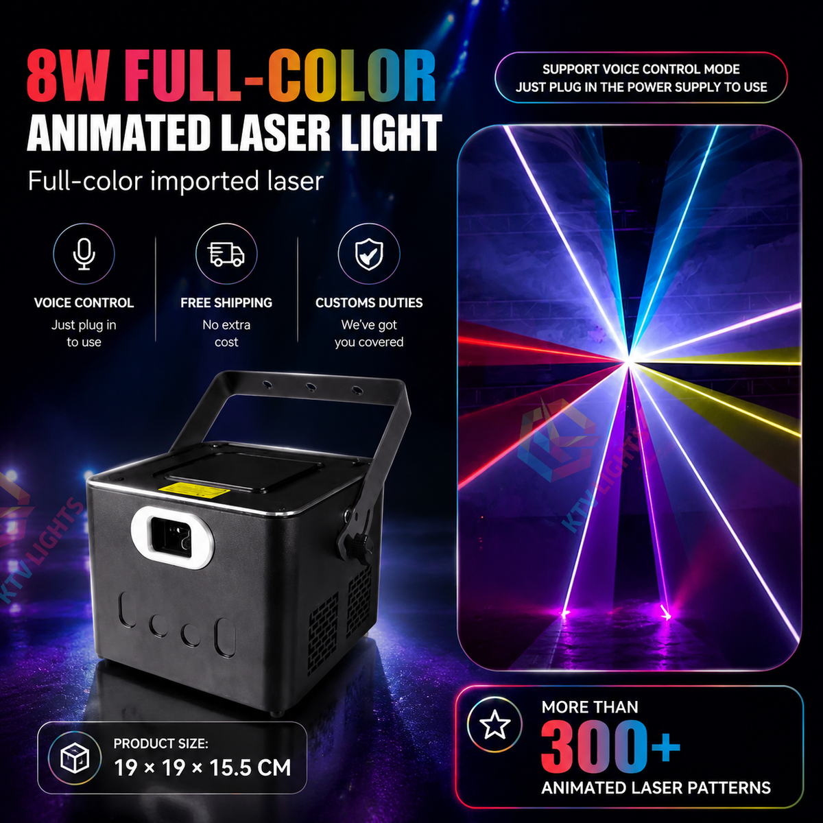 KTVLIGHTS 2W–10W Full-Color RGB Animation DMX Laser Light for DJ Stages-A29
