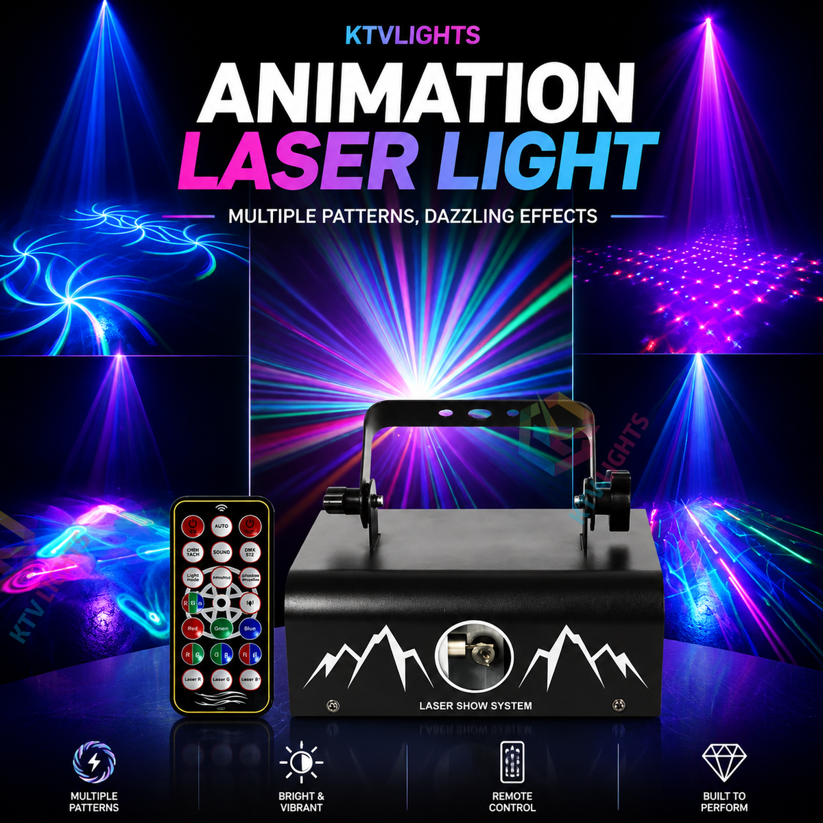 KTVLIGHTS Full-Color RGB Animation Laser Projector – DJ Disco Light-A21