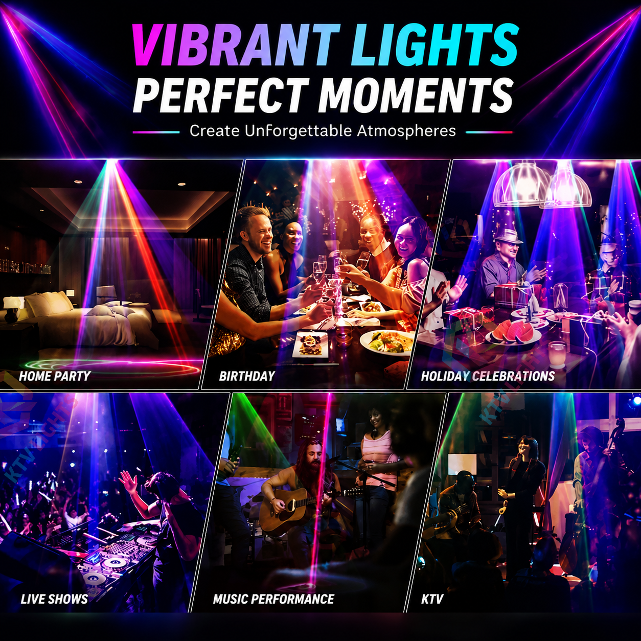 KTVLIGHTS DJ RGB Laser Scanning Stage Effect Light – DMX512 Party Light-B1