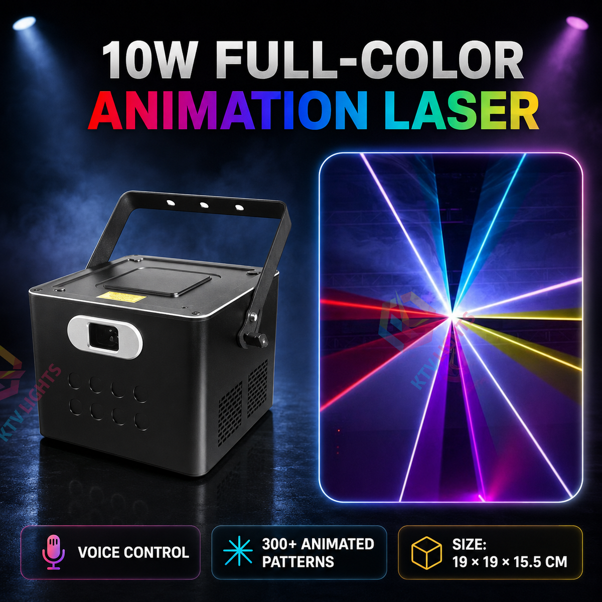 KTVLIGHTS 2W–10W Full-Color RGB Animation DMX Laser Light for DJ Stages-A29