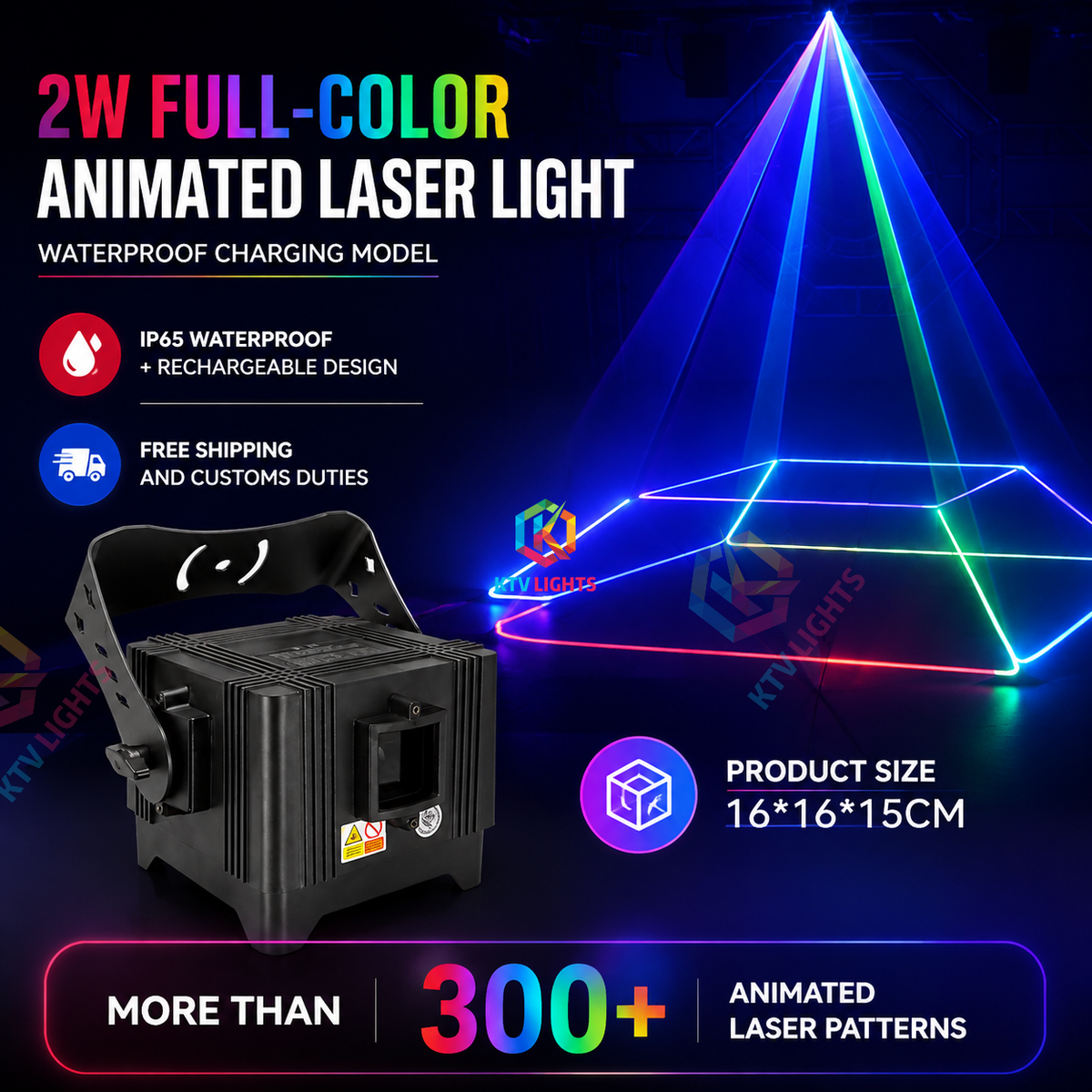 KTVLIGHTS 2W–10W Full-Color RGB Animation DMX Laser Light for DJ Stages-A29