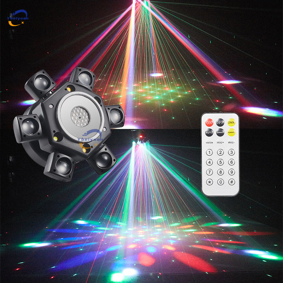 120W RGBW 6-Arm Moving Head Beam Light with Remote Control-E9