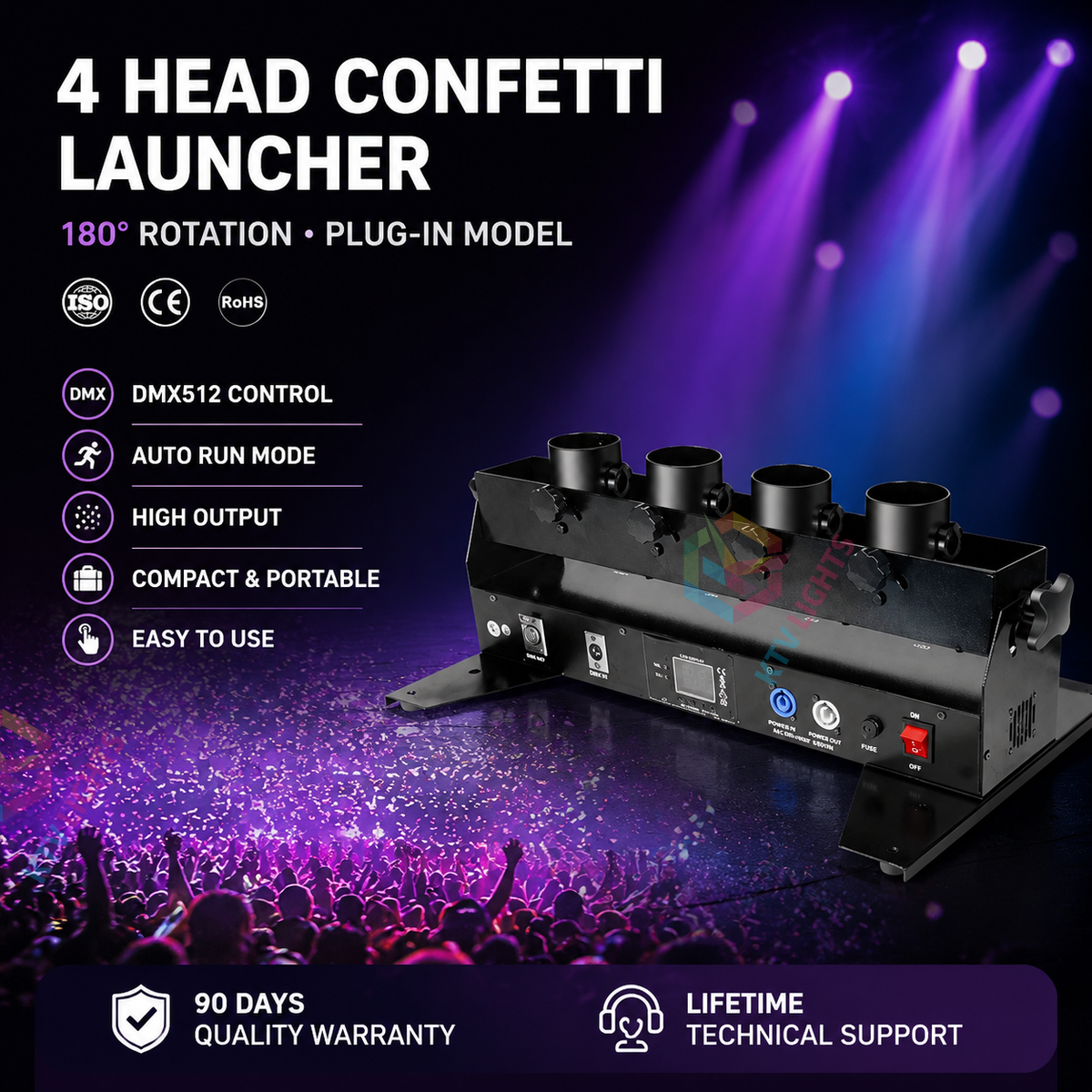 KTVLIGHTS 4-Head Electronic Confetti Launcher for Events-H11