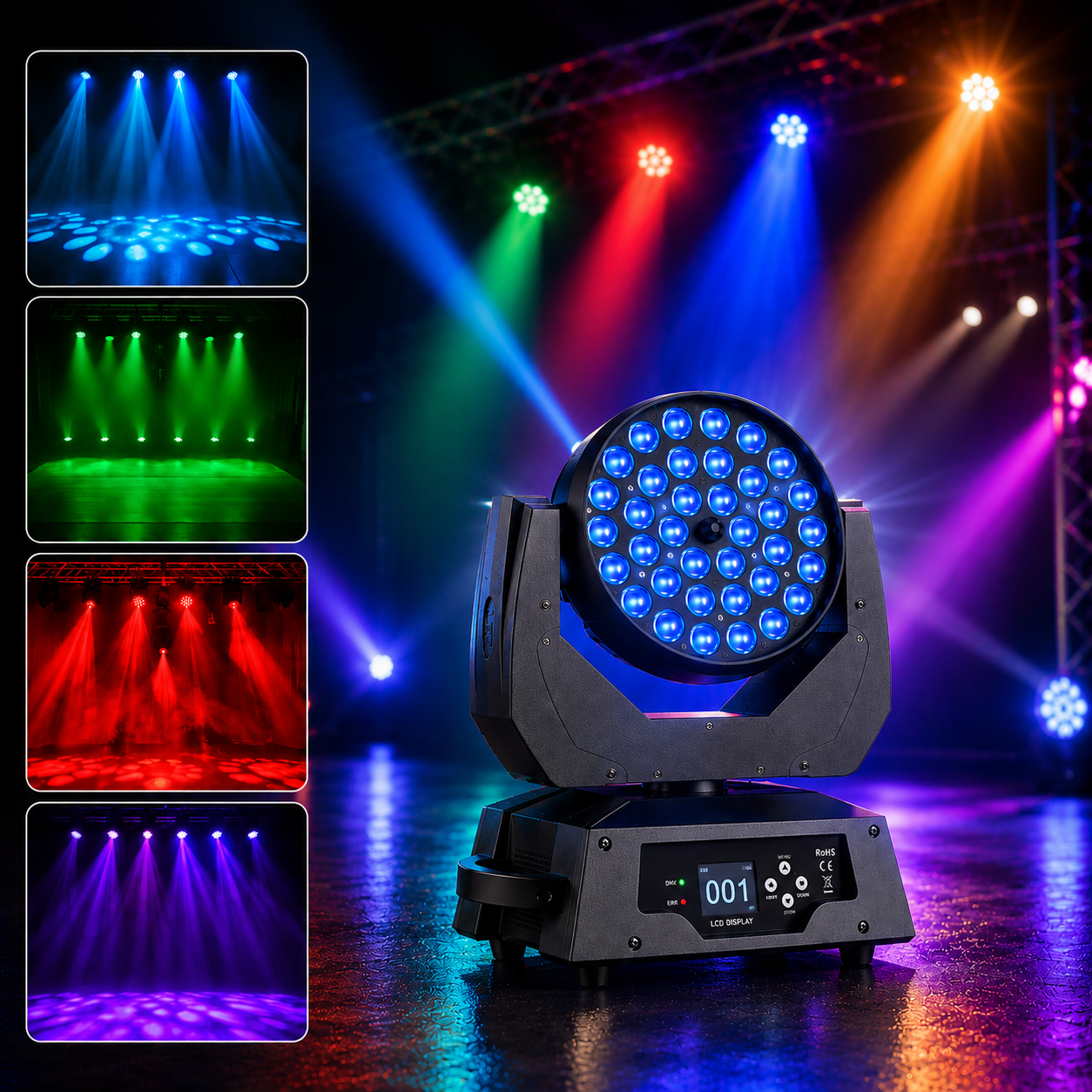 36x8W RGBW LED Moving Head Stage Light for DJ Party Club-E84