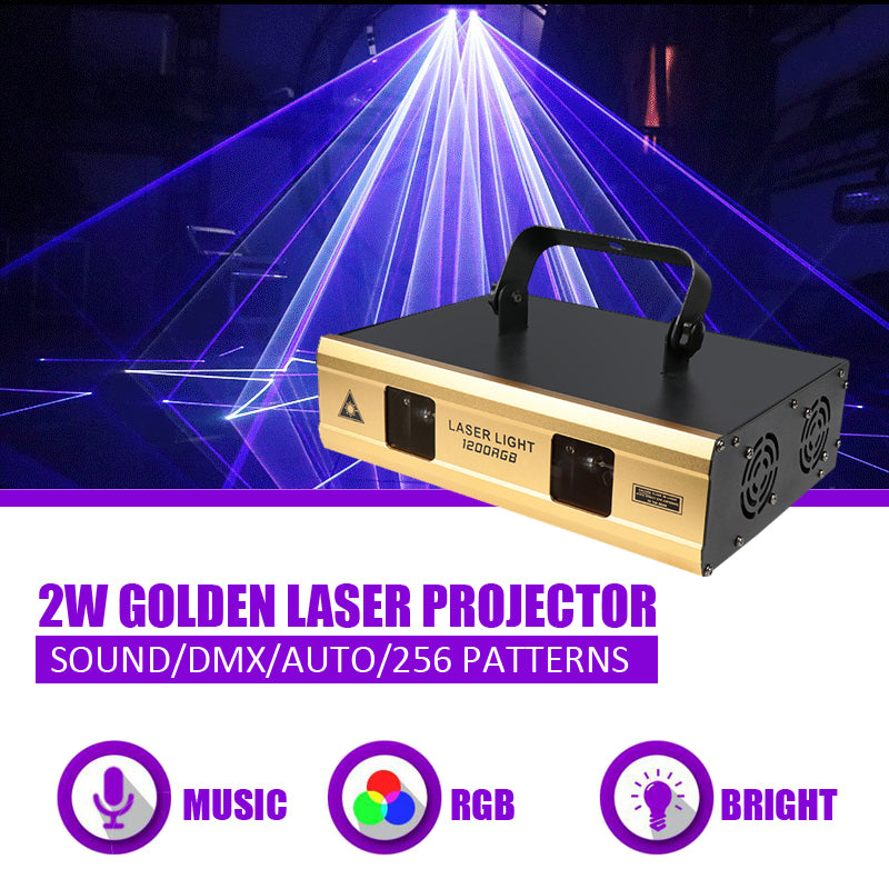 Luz laser animada 2w - controle de voz, efeito de feixe RGB, luz de palco DMX512-A5