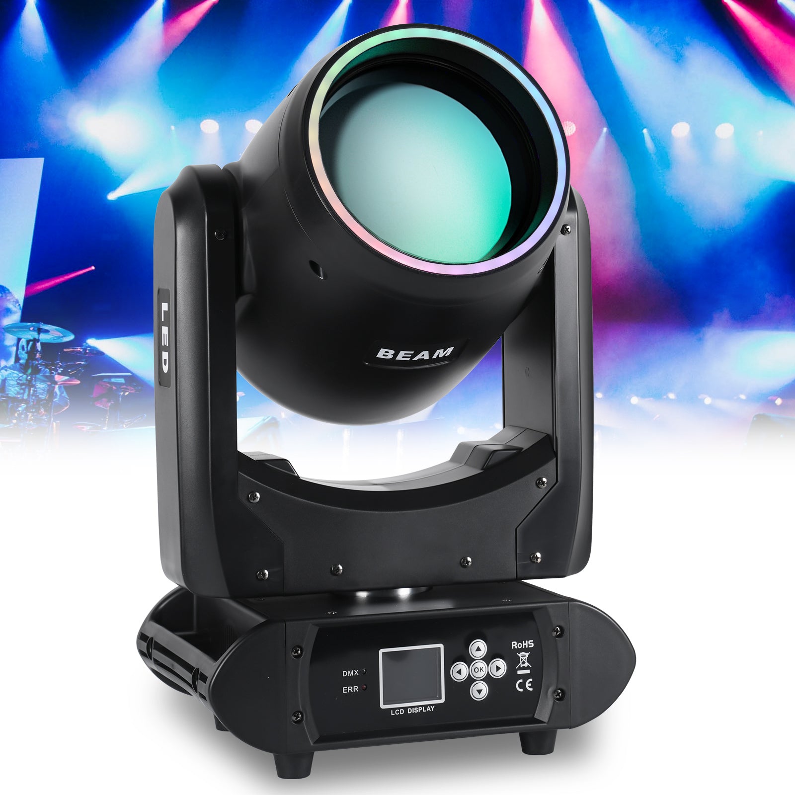 300W LED RGBW Beam Moving Head Light with 13 Colors and 14 Patterns - E32