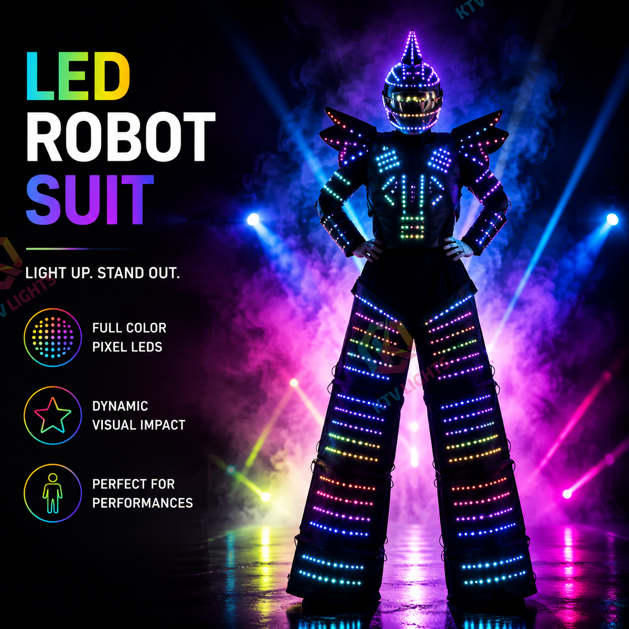 KTVLIGHTS Pixel LED Robot Costume for Rave Parties & Events-M48