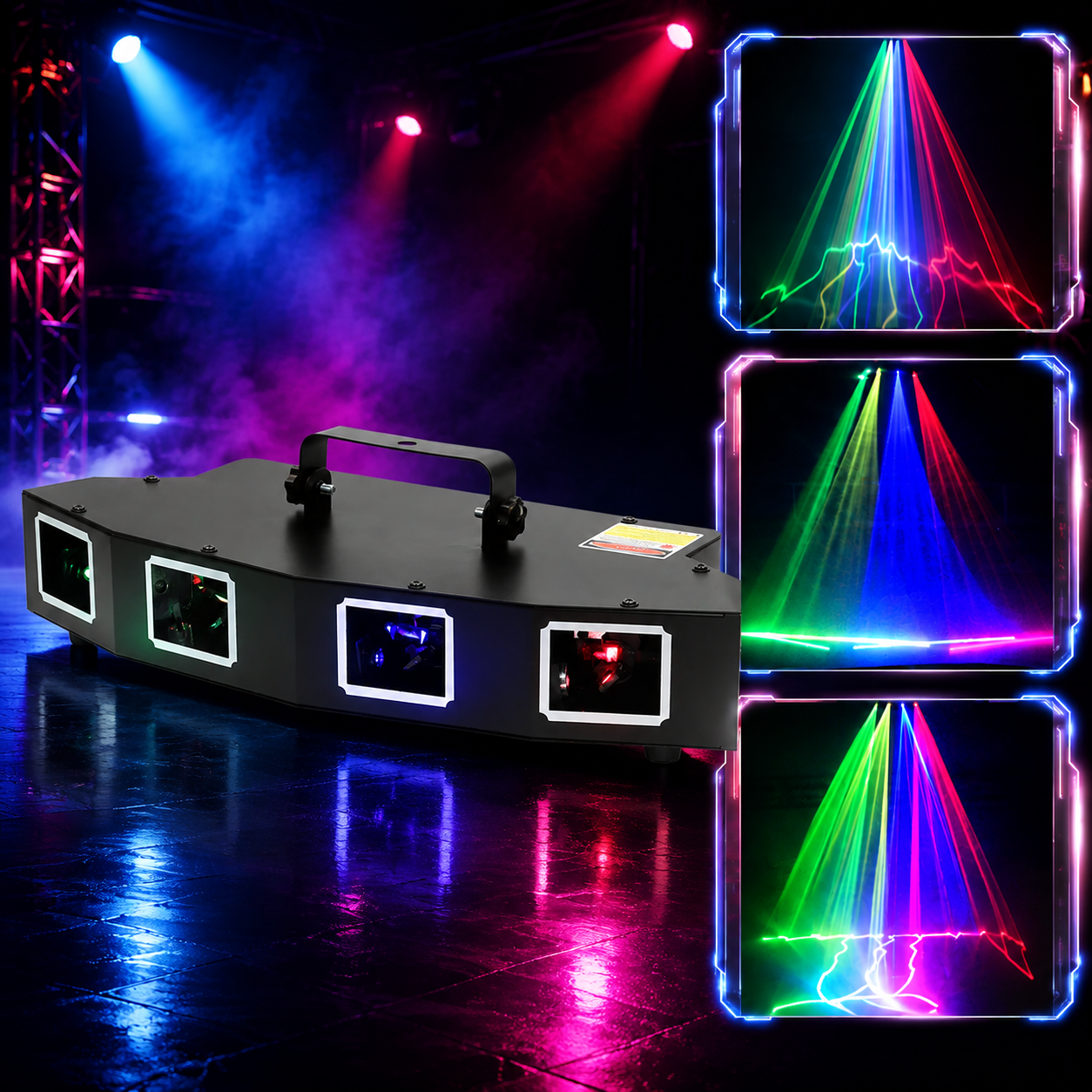 KTVLIGHTS 4-Aperture RGB Line-Scan DMX Laser Stage Light for DJ Clubs-B25