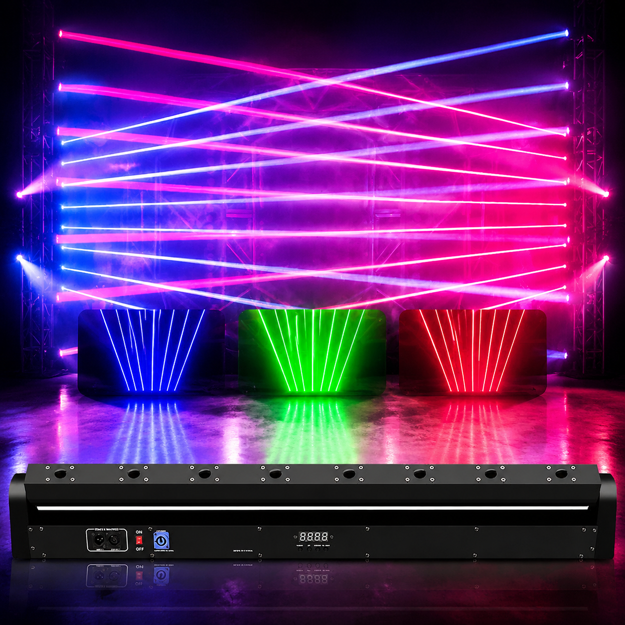 KTVLIGHTS 8-Hole Red Laser Light – DJ Stage Beam Effect Light – DMX512-B4