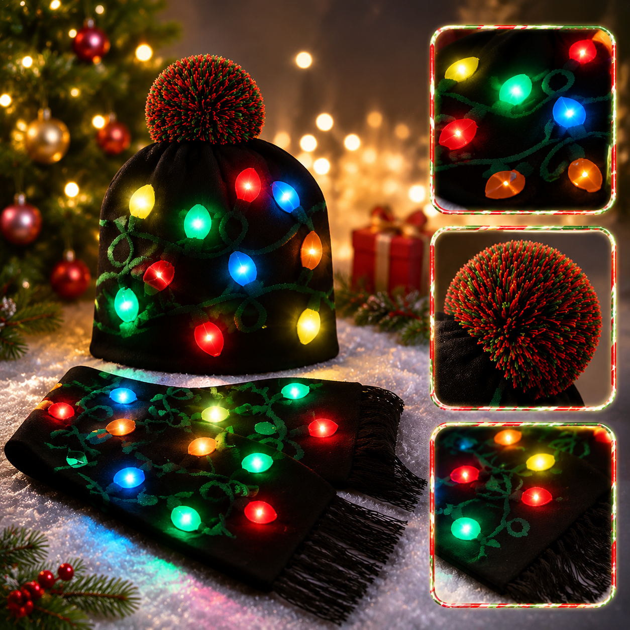 KTVLIGHTS Light Up Christmas Hat & Scarf For Holiday Fun-M35