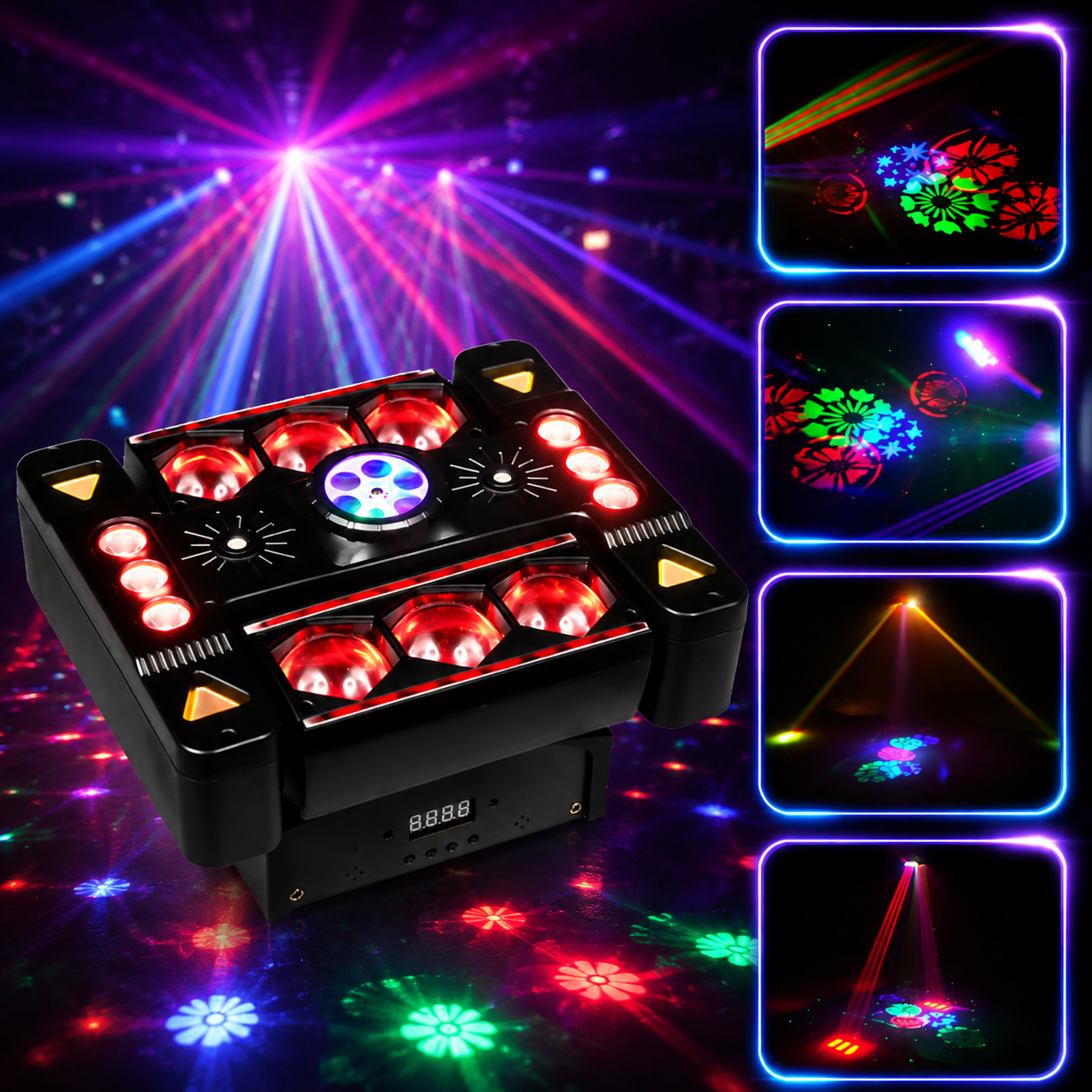 6-Arm RGB Pattern Laser Moving Head DJ Stage Light with Remote-E91