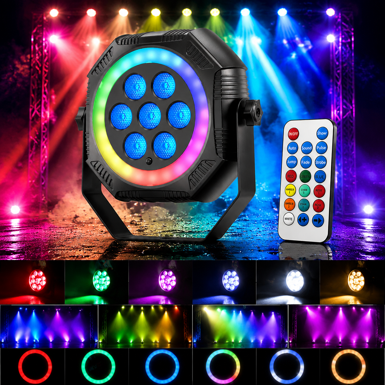 KTVLIGHTS 7-LED RGB Rechargeable PAR Stage Light-P48