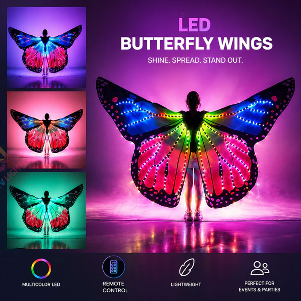 KTVLIGHTS Full Color LED Butterfly Wings Light Up Costume for Rave Party-M4