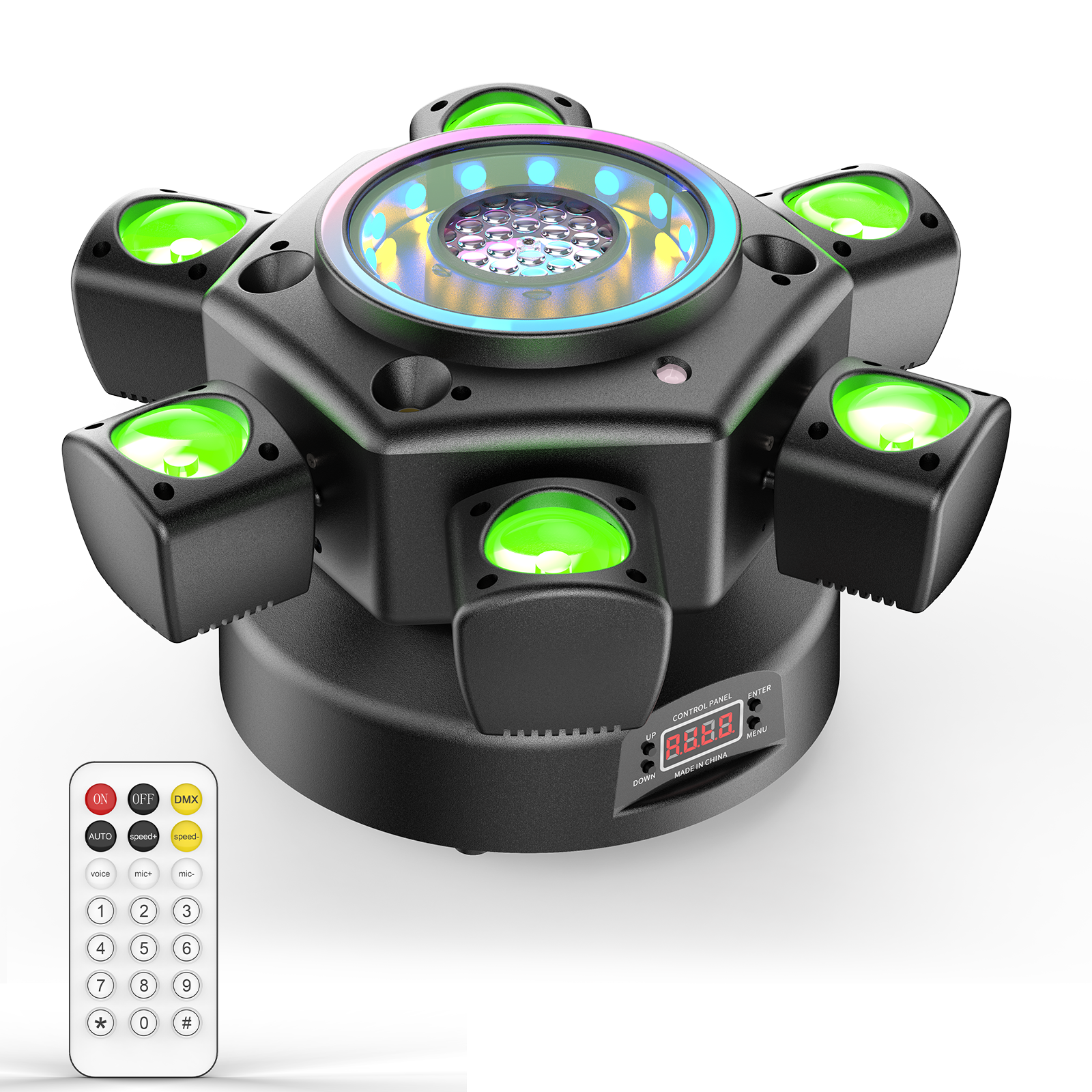 120W RGBW 6-Arm Moving Head Beam Light with Remote Control-E9