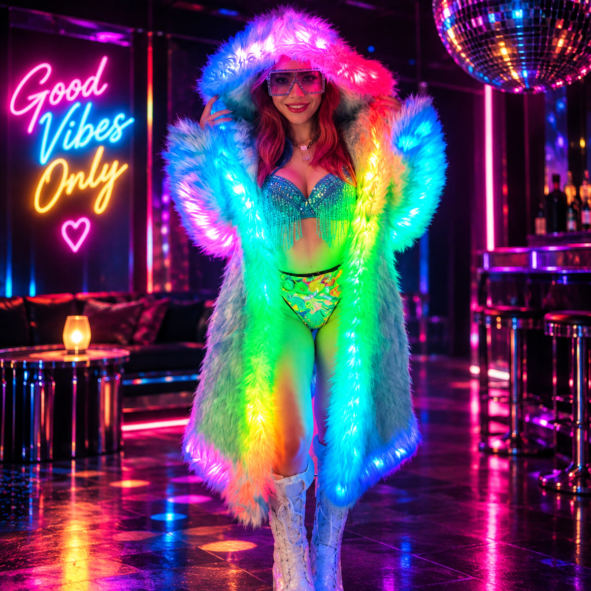 KTVLIGHTS LED Faux Fur Coat for Cosplay, Festivals & Parties-M60