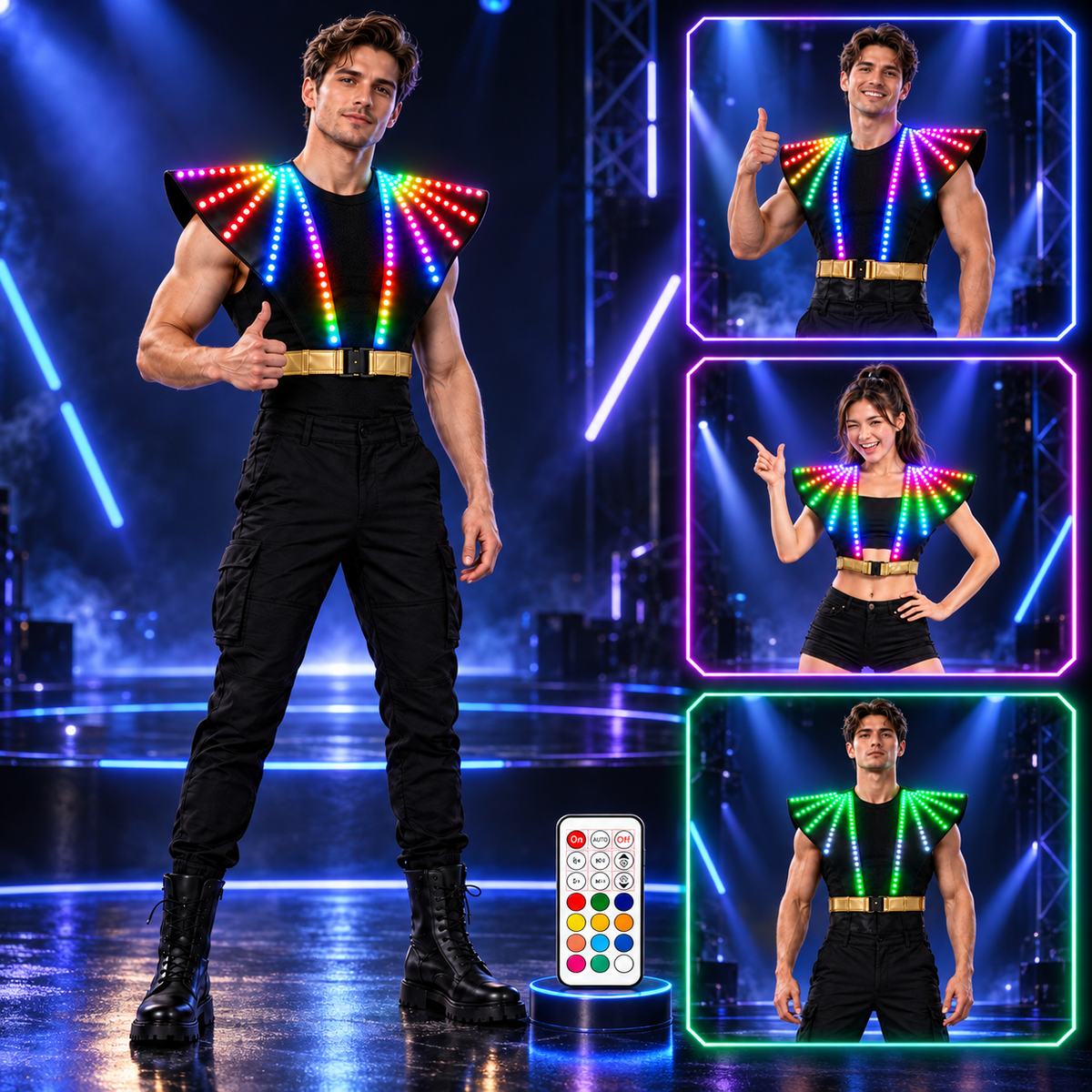 KTVLIGHTS RGB LED Performance Vest for Men & Women Stage DJ Party-M64