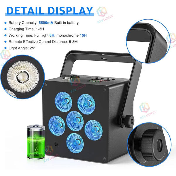 50W RGBW 6-in-1 Rechargeable Battery LED Par Light -P49