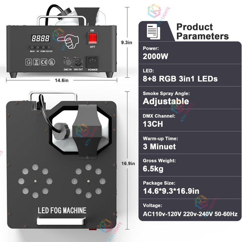 2000W Dual-Tube Adjustable LED RGB Smoke Machine-Y11