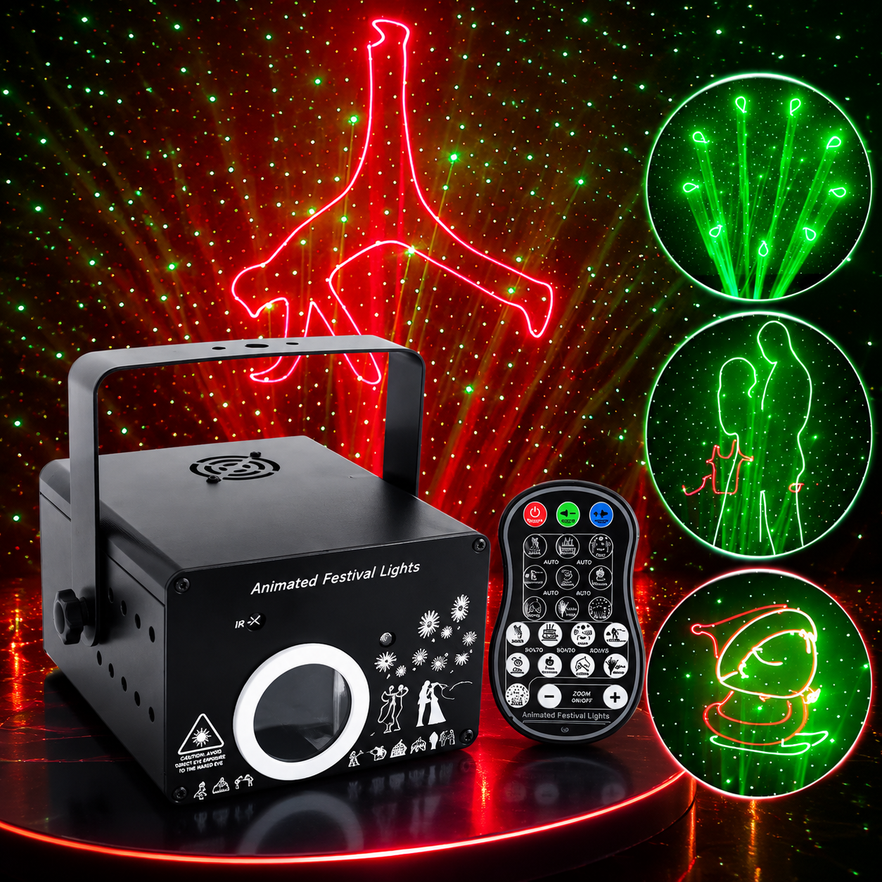 KTVLIGHTS 500mW/1W 9-in-1 Holiday Animation Laser Stage Light-A15