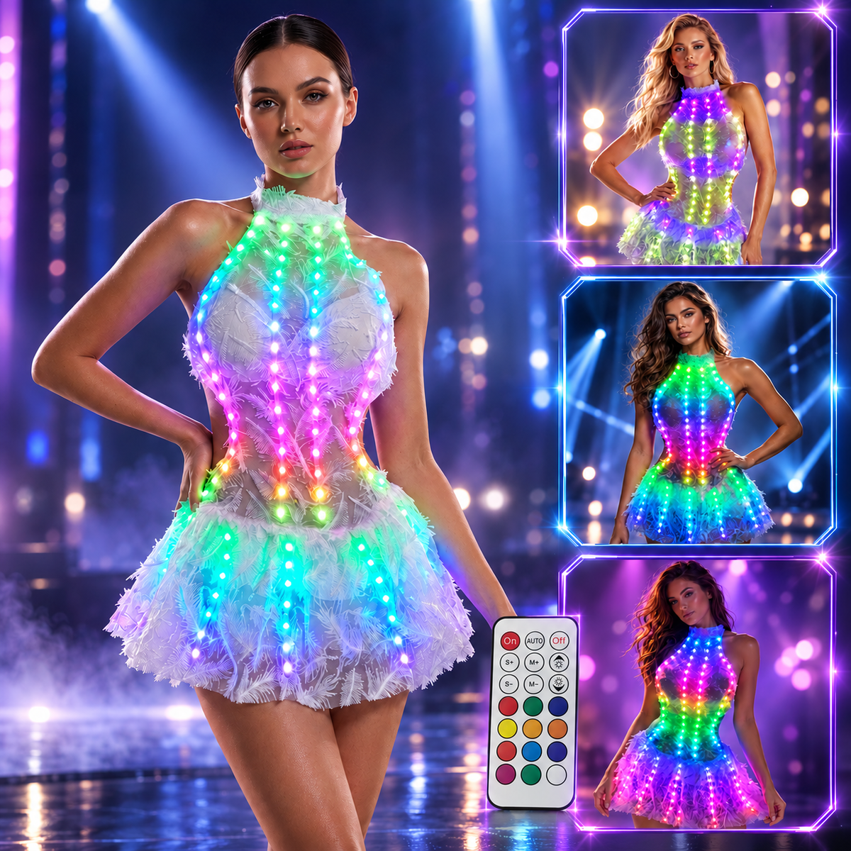 KTVLIGHTS RGB LED Light-Up Dress with Remote & App Control-M70