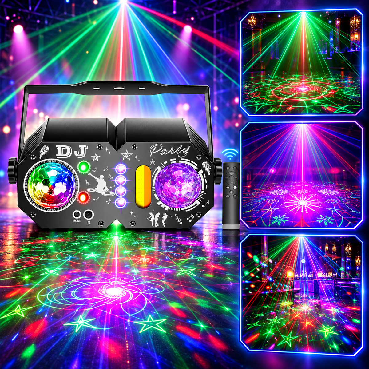 KTVLIGHTS 7-in-1 Mini Magic Ball Stage Laser Light RGB UV Strobe-B61