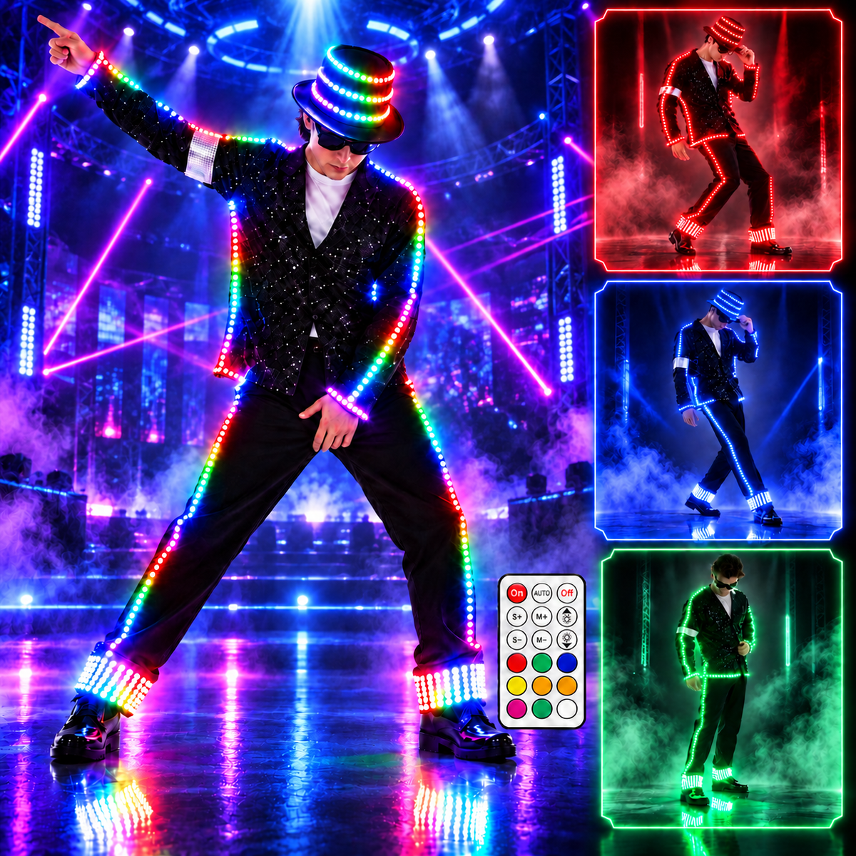 KTVLIGHTS Full Color LED Light Up Dance Suit for Men – Stage Costume-M66
