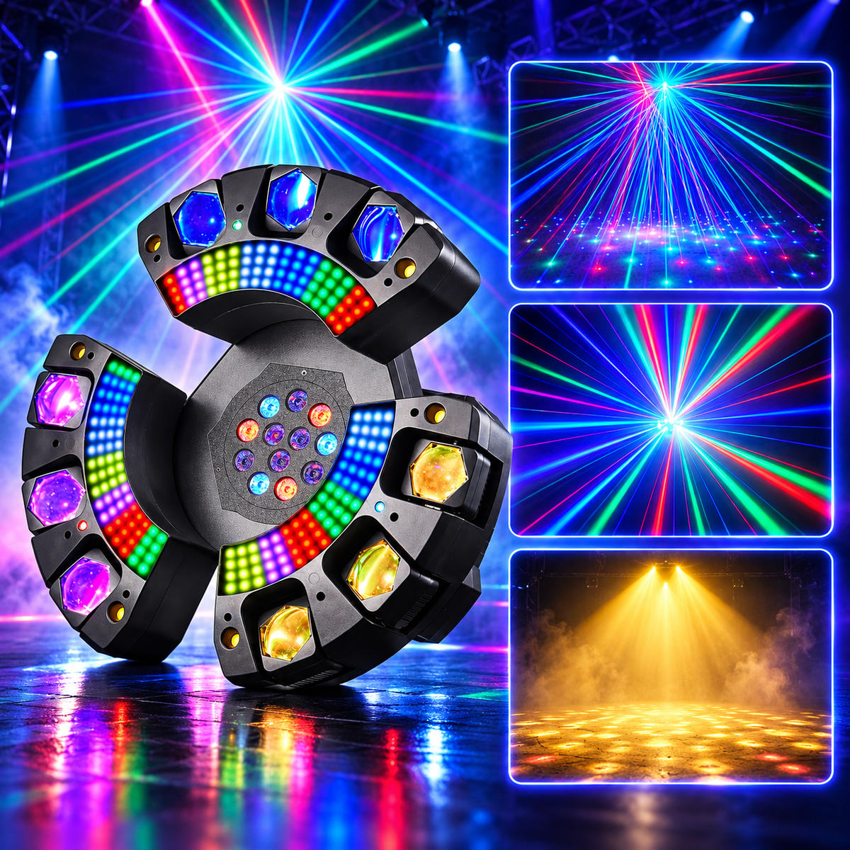 KTVLIGHTS 150W 3-Arm 9-Head RGB Laser Stage Light DMX512-E113