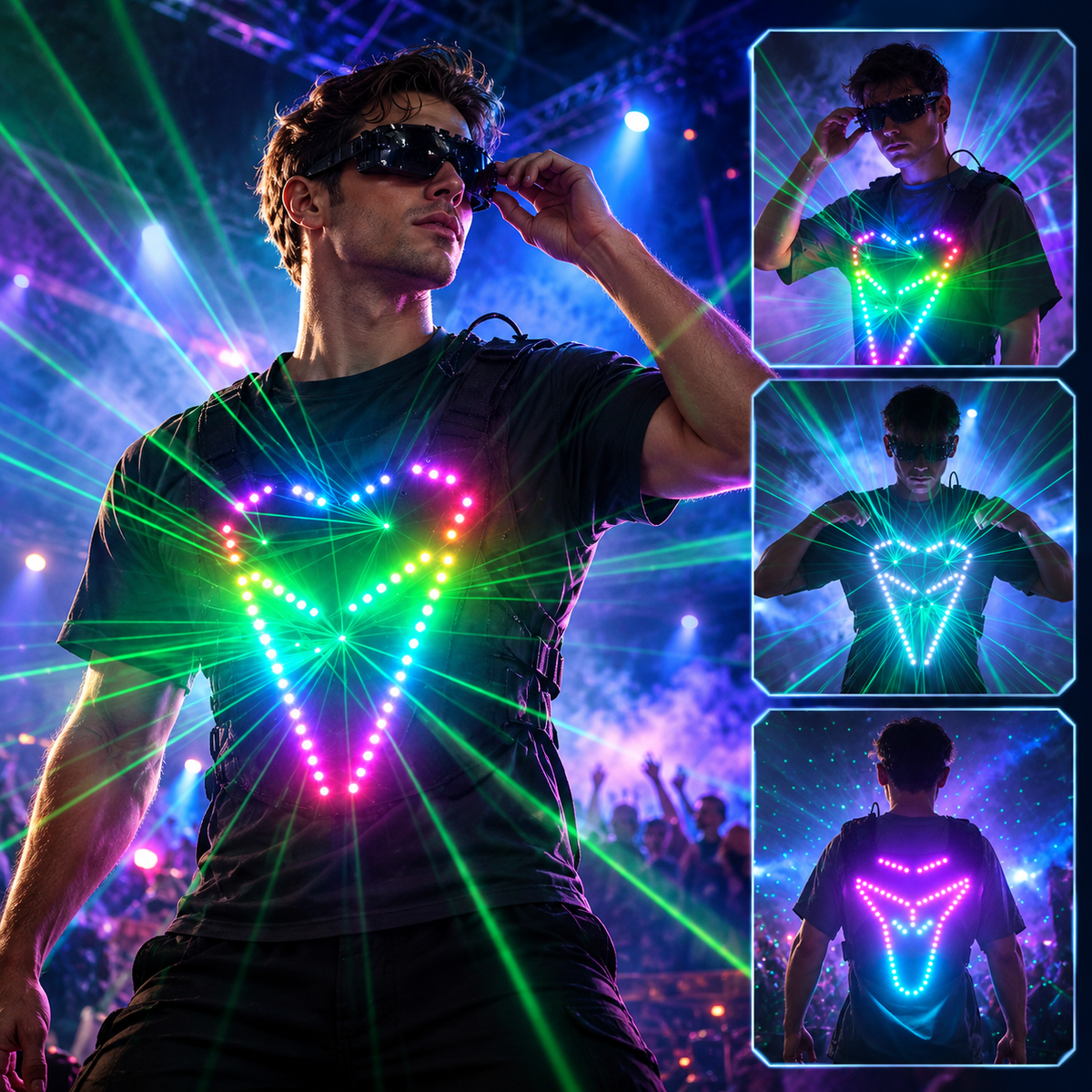 KTVLIGHTS Cyberpunk LED Light-Up Vest for Raves, Festivals & Parties-M69