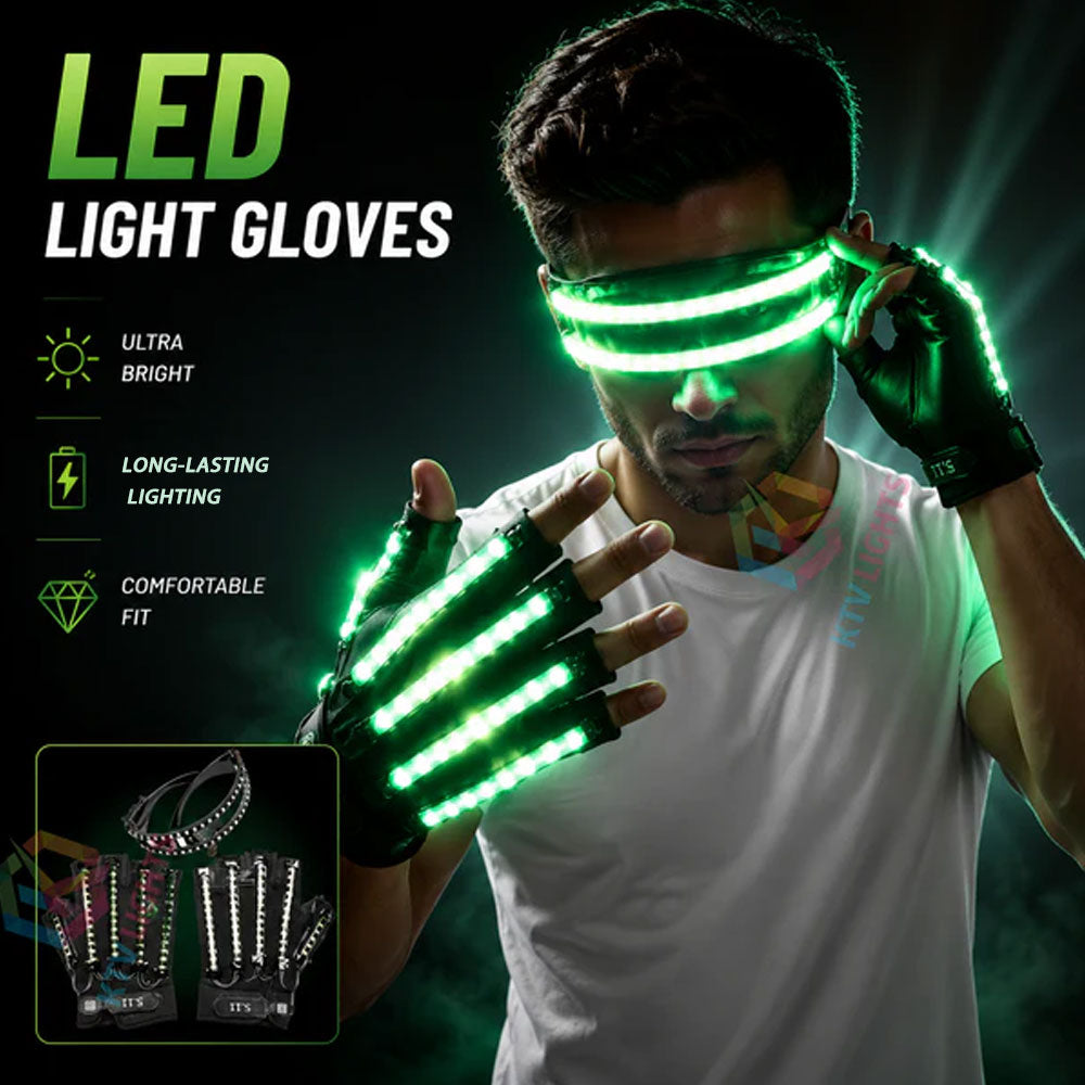 KTVLIGHTS LED Gloves & Glow Glasses for Rave Party Events-M44