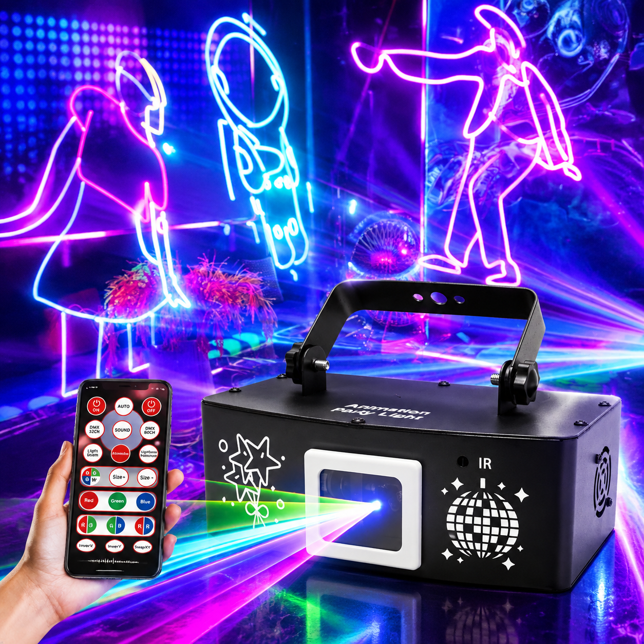 KTVLIGHTS RGB Animated Laser Light, DJ Stage Effect Light, DMX512 Party Light-A24