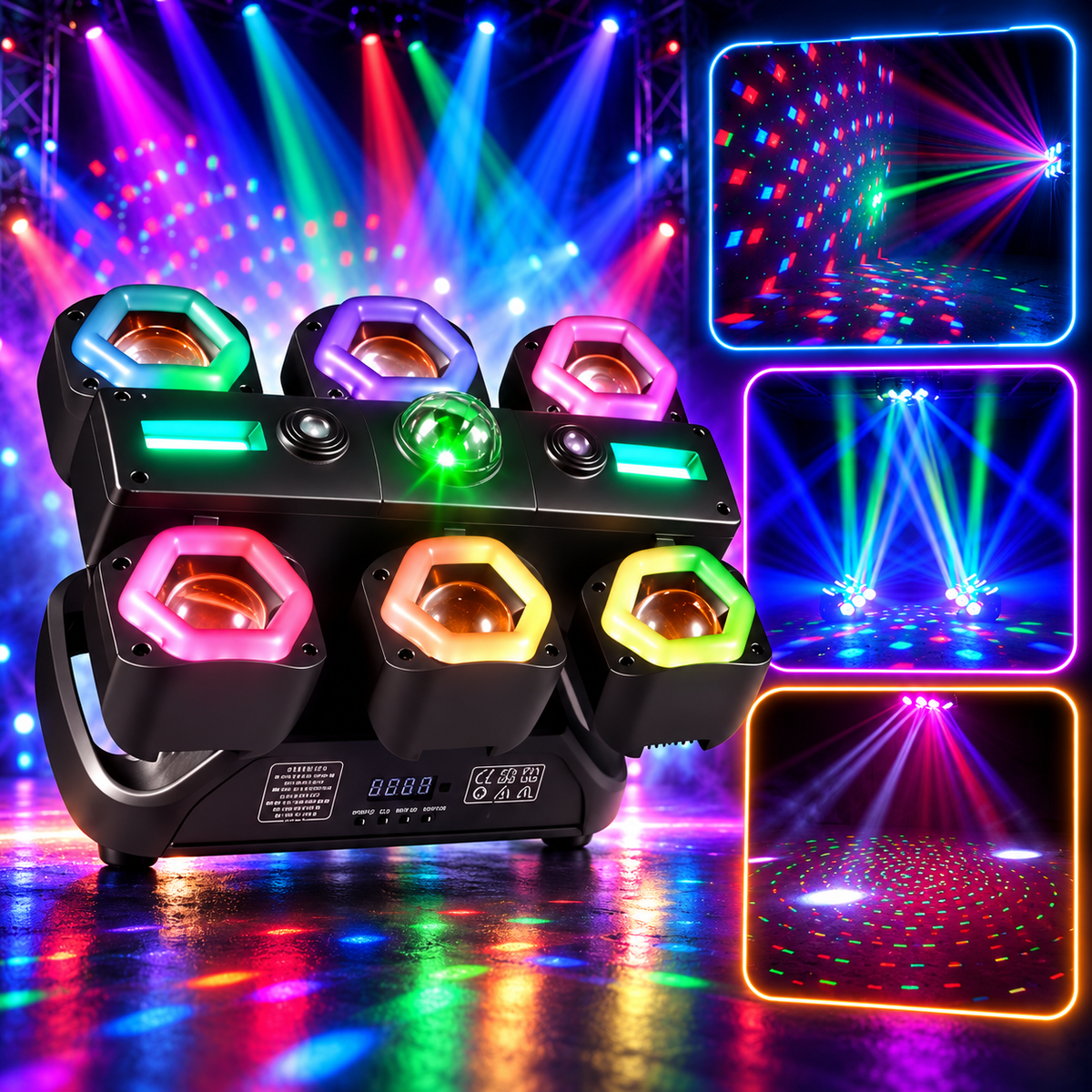 KTVLIGHTS 6-Head Pirate Ship LED Laser DJ Stage Light-E114