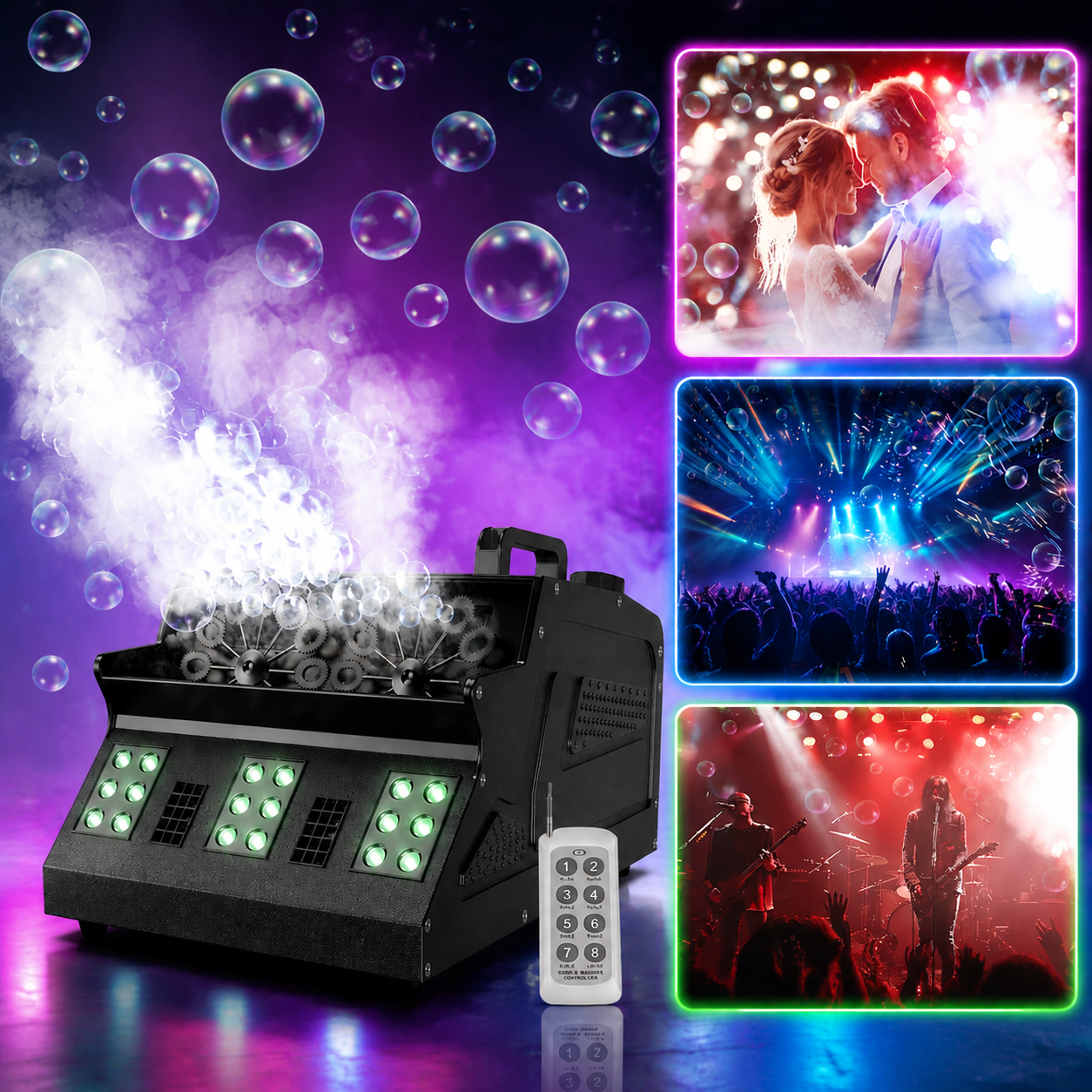 KTVLIGHTS 1500W LED RGB Smoke Bubble Machine with Remote Control-Y5