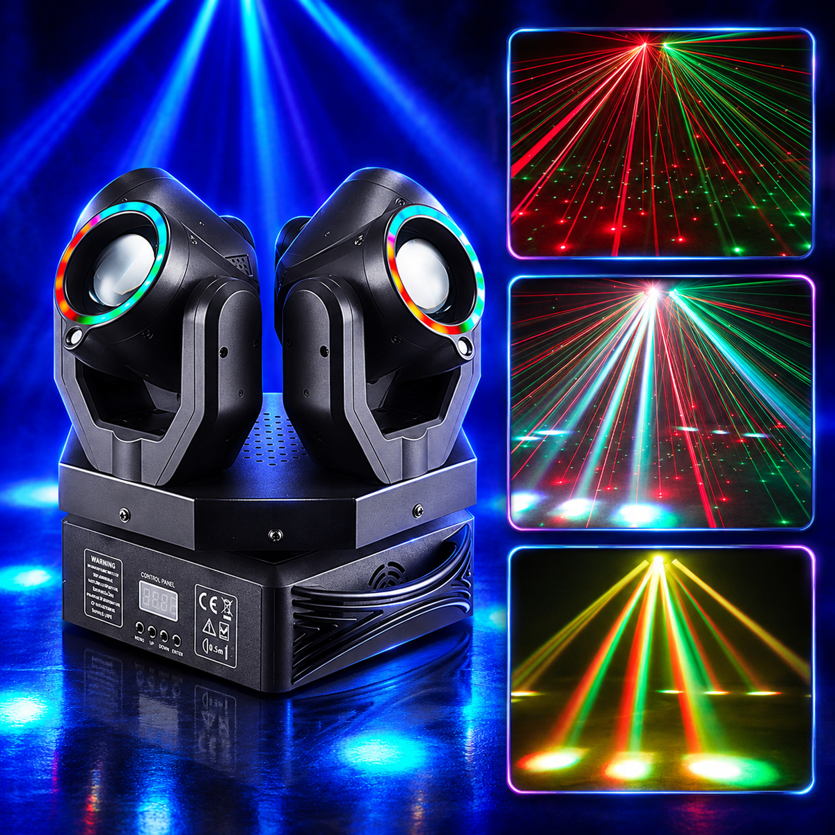 KTVLIGHTS 150W 4-Head LED Beam & Laser Moving Head Stage Light DMX512-E107