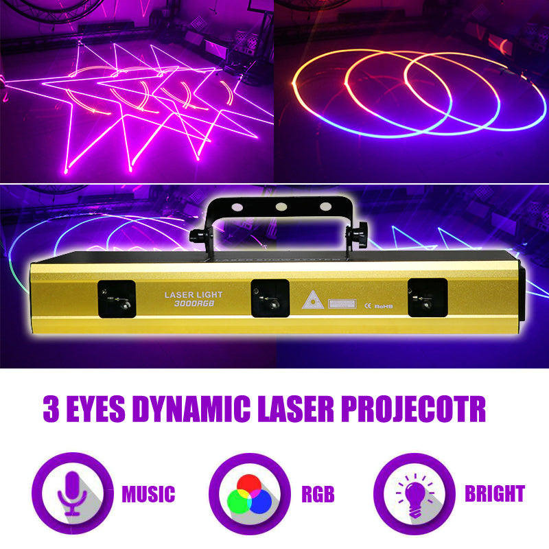 Luz láser animada RGB de 3w, control de voz/luz de escenario DMX512-A19
