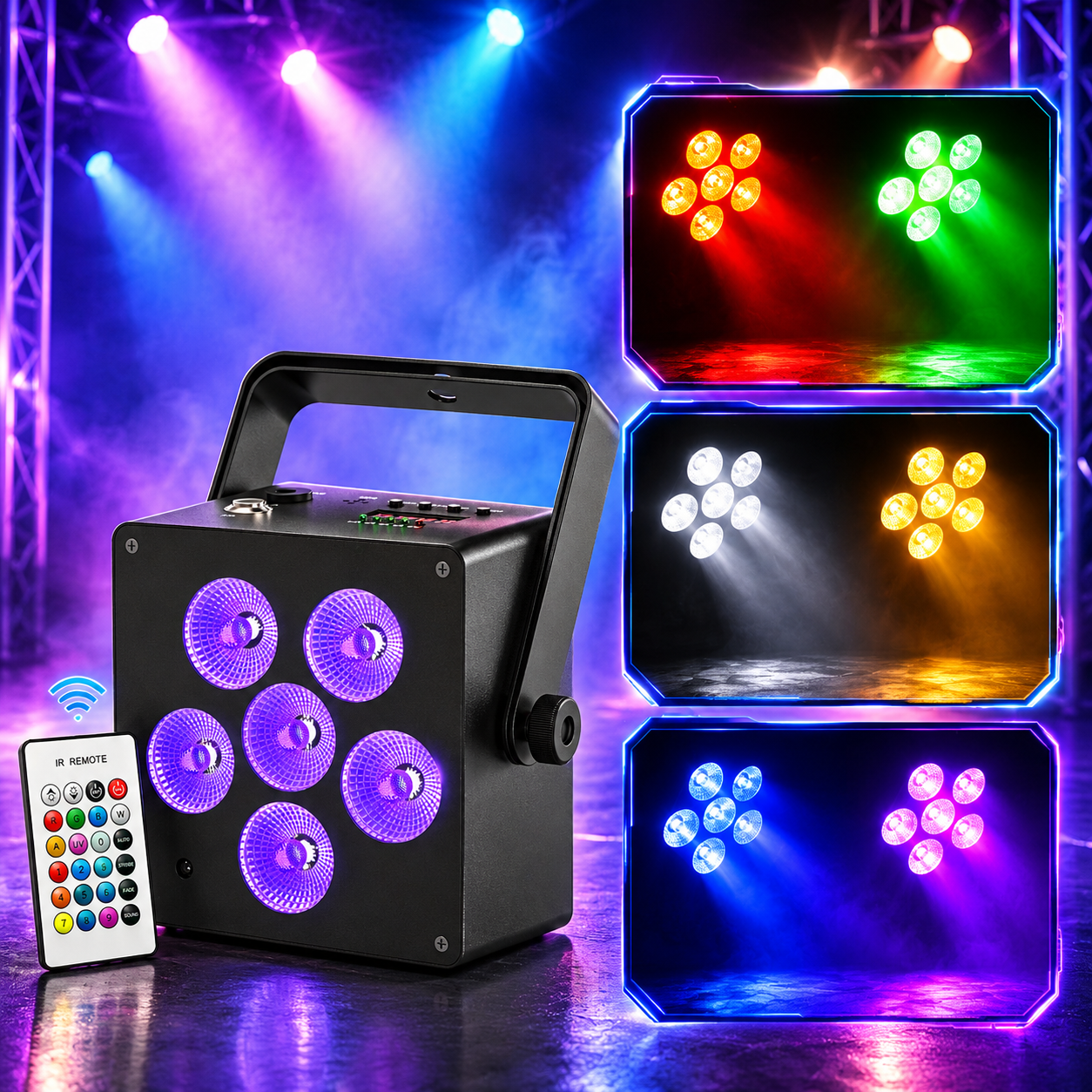 KTVLIGHTS 60W RGBWA UV DMX Voice-Activated Rechargeable PAR-P72