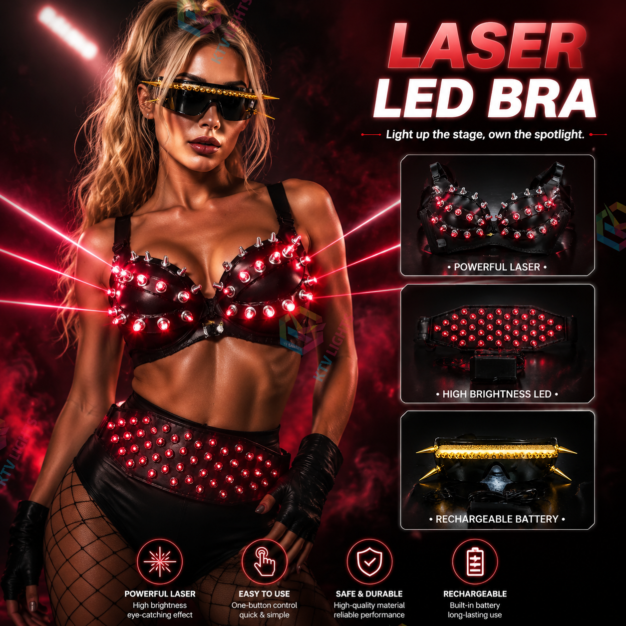 KTVLIGHTS Red Laser LED Bra Costume for DJ & Stage Shows-M2