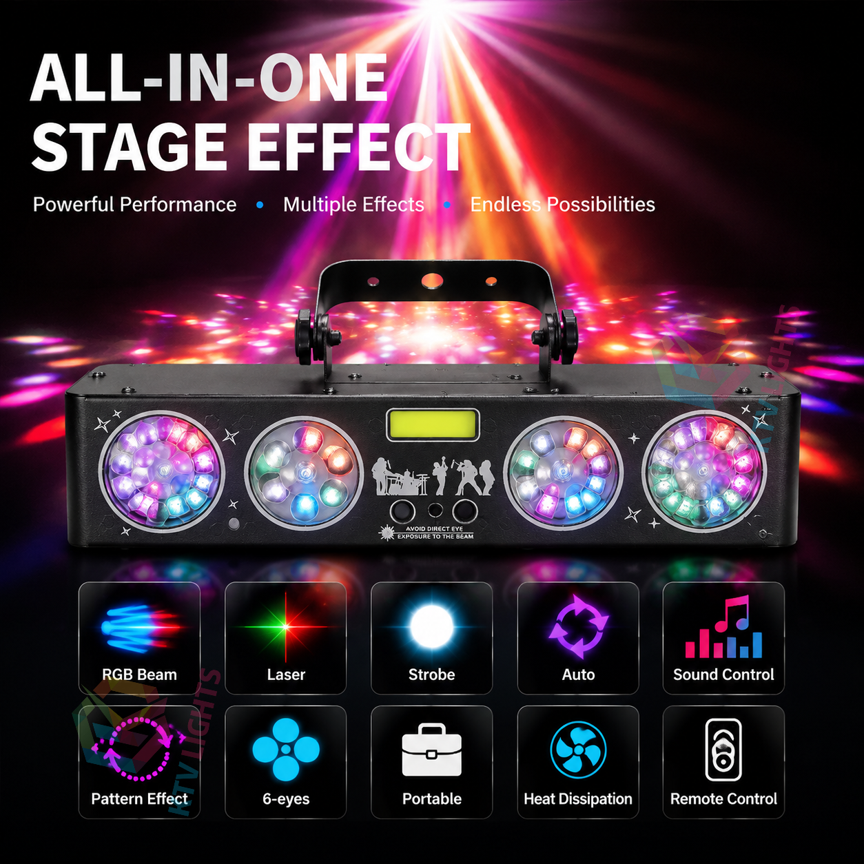 KTVLIGHTS 6IN1 LED Laser Stage Light for DJ Party Wedding Club- C9
