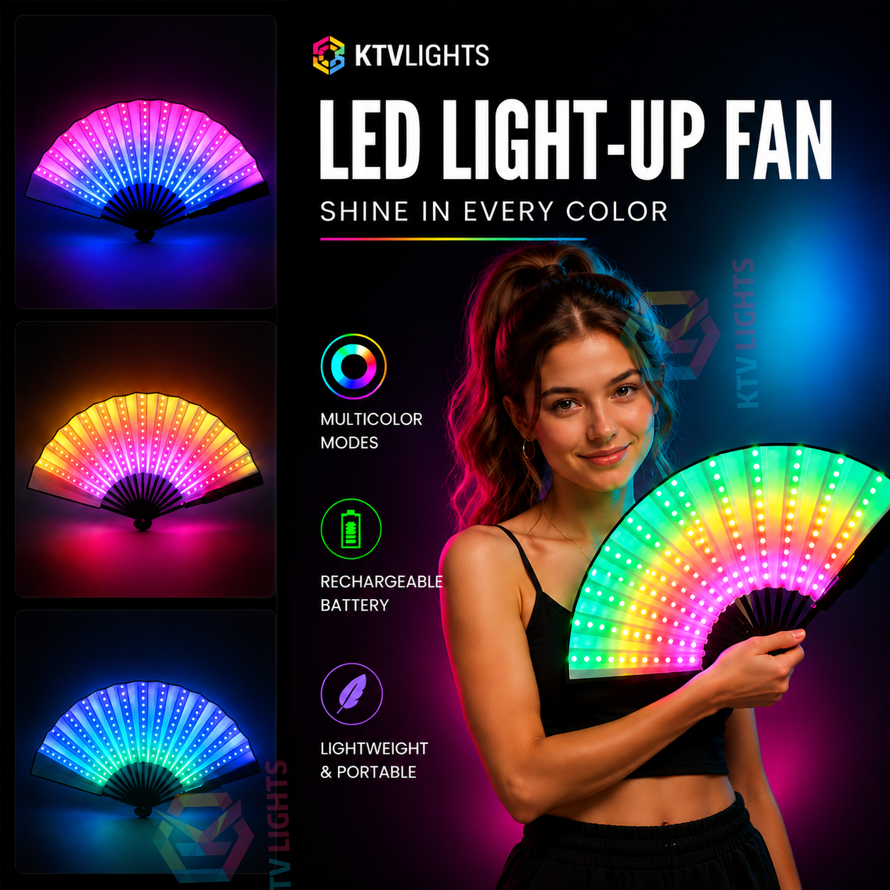 LED Illuminated Folding Fan - M15