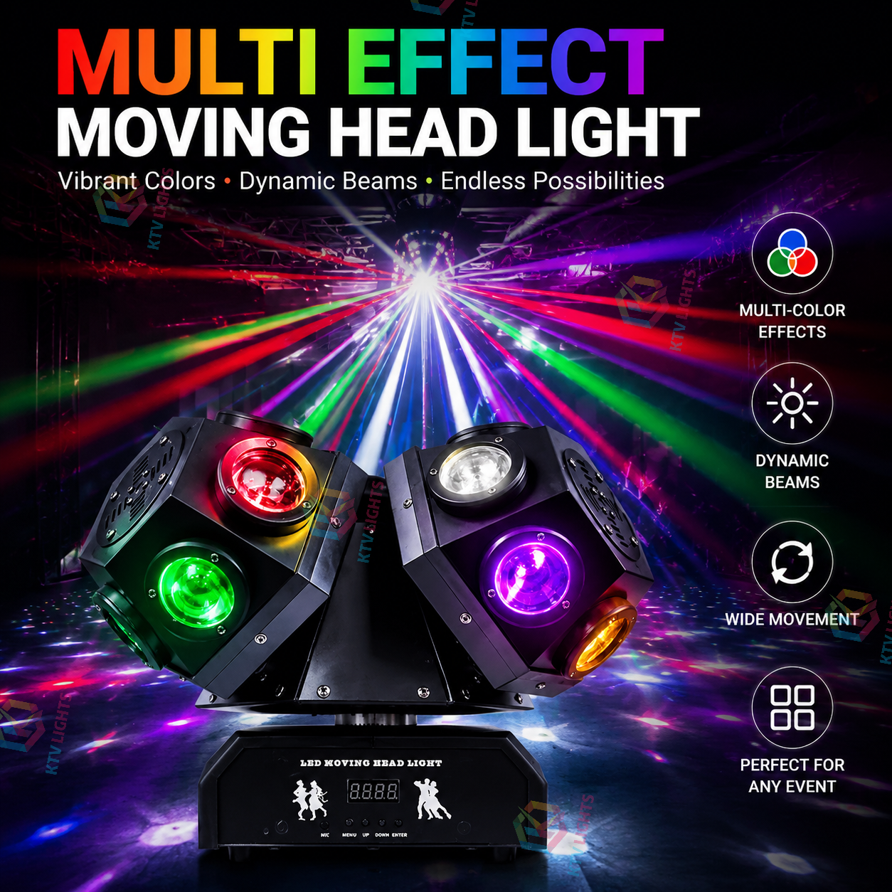 KTVLIGHTS Three Arm Moving Head Light for DJ Stage & Events-B7