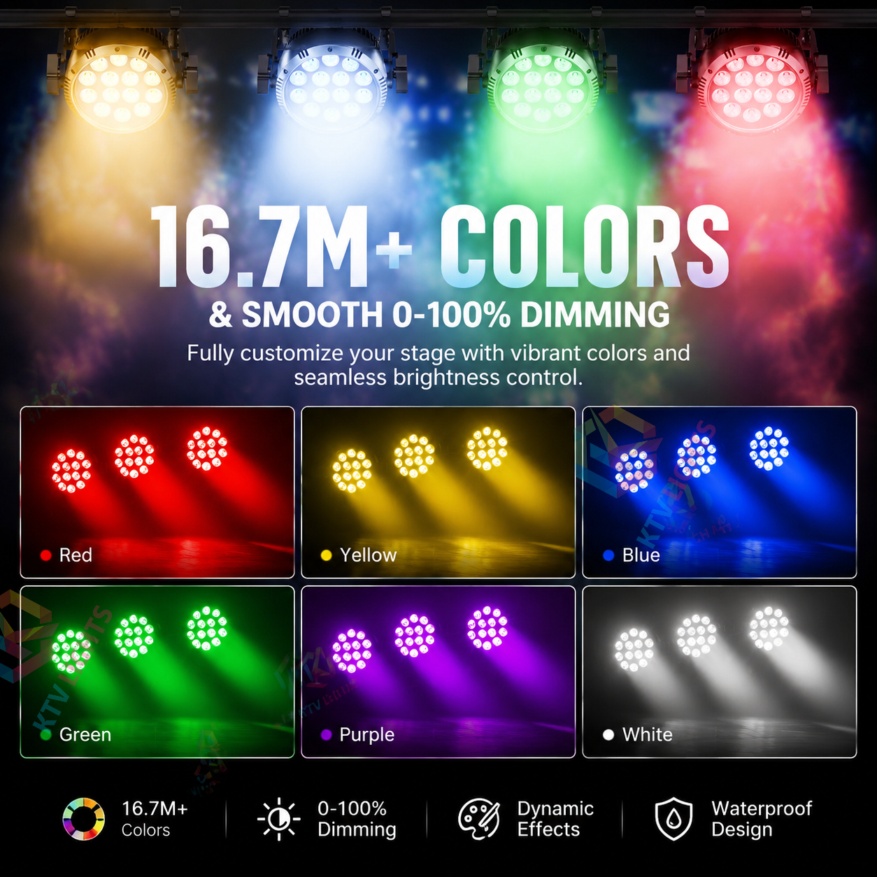 KTVLIGHTS 14x15W RGBW 4-in-1 Waterproof LED PAR Light-P32