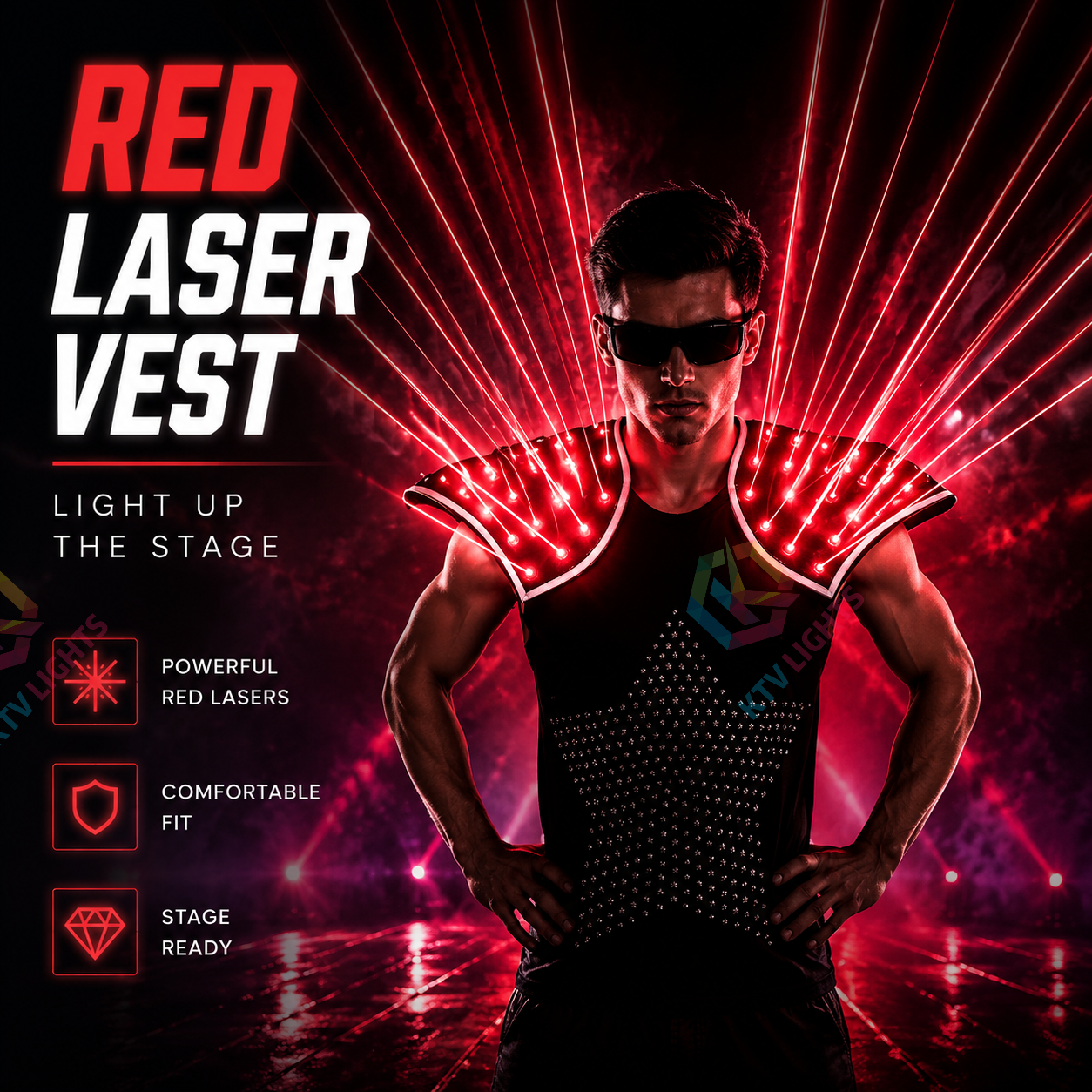 KTVLIGHTS Red Laser Vest Costume for Rave & Stage Performance-M46