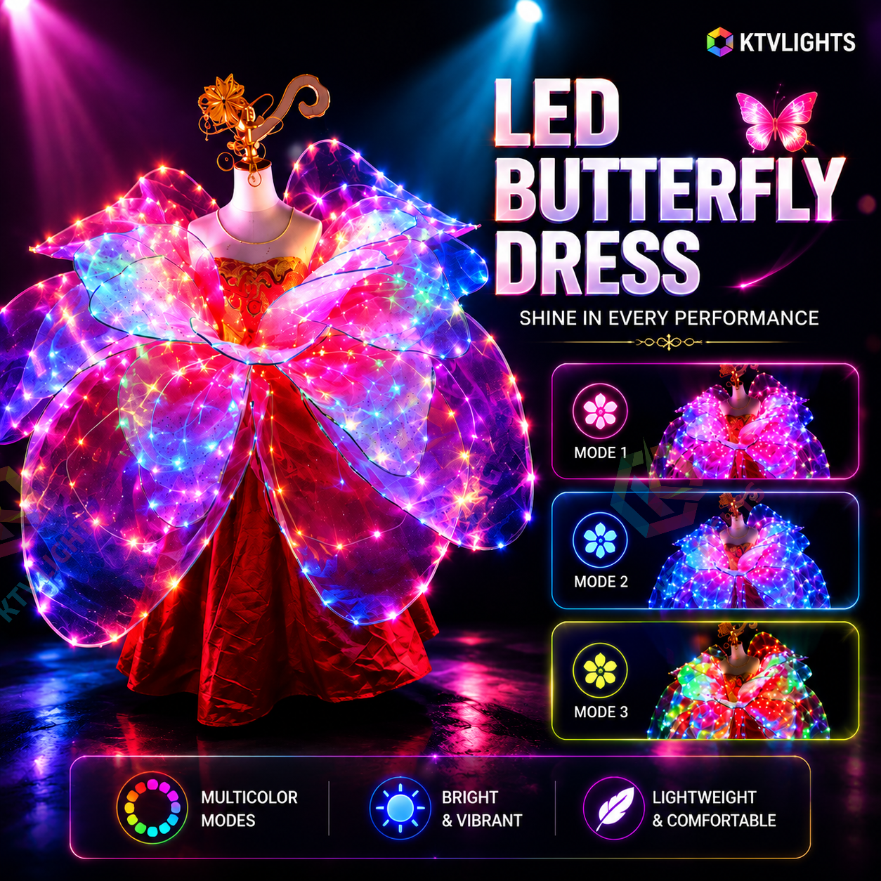 KTVLIGHTS LED Petal Skirt Dress for Dance Shows & Festivals-M14