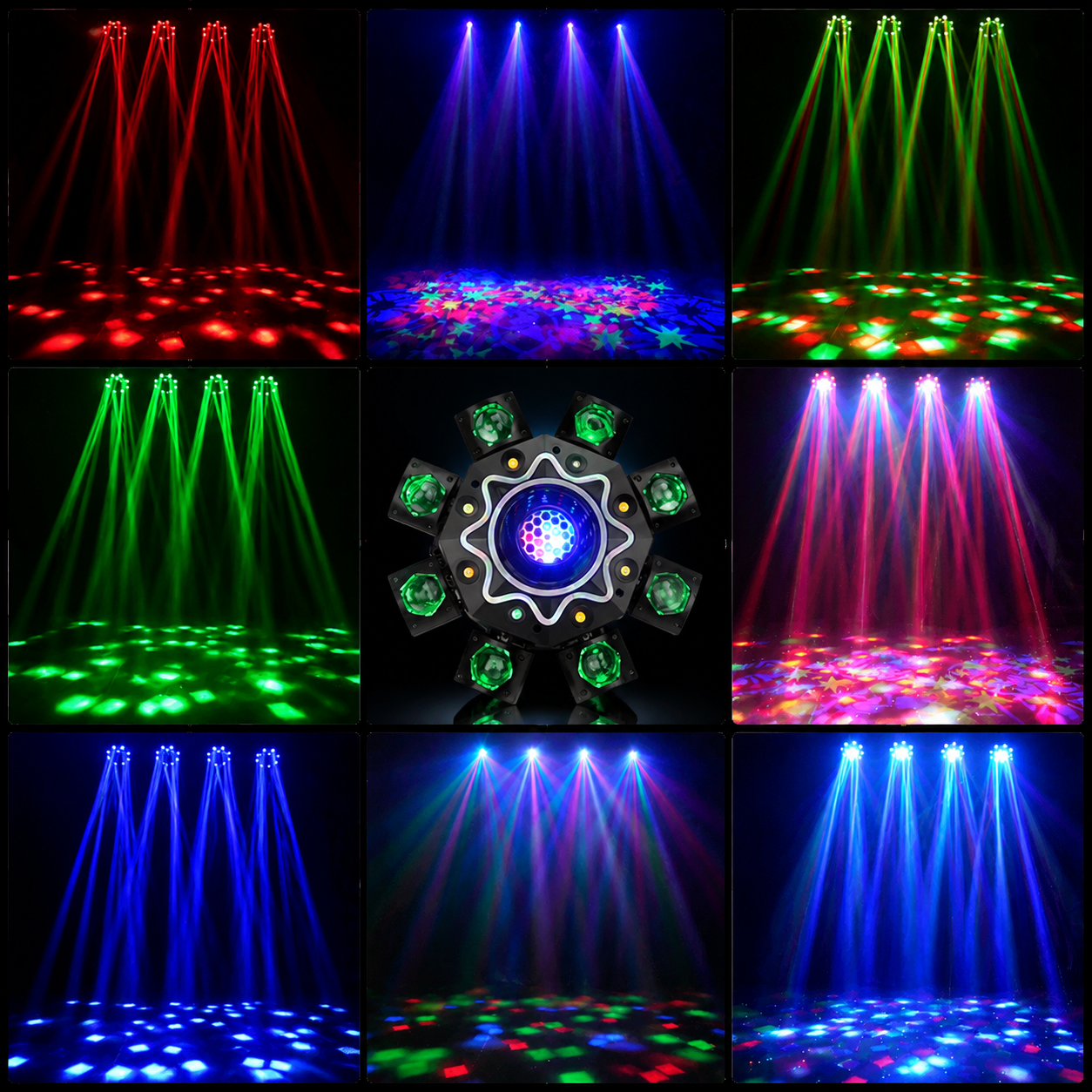 8-Arm LED Stage Light RGBW DJ Disco Moving Head Laser Party Light-E88