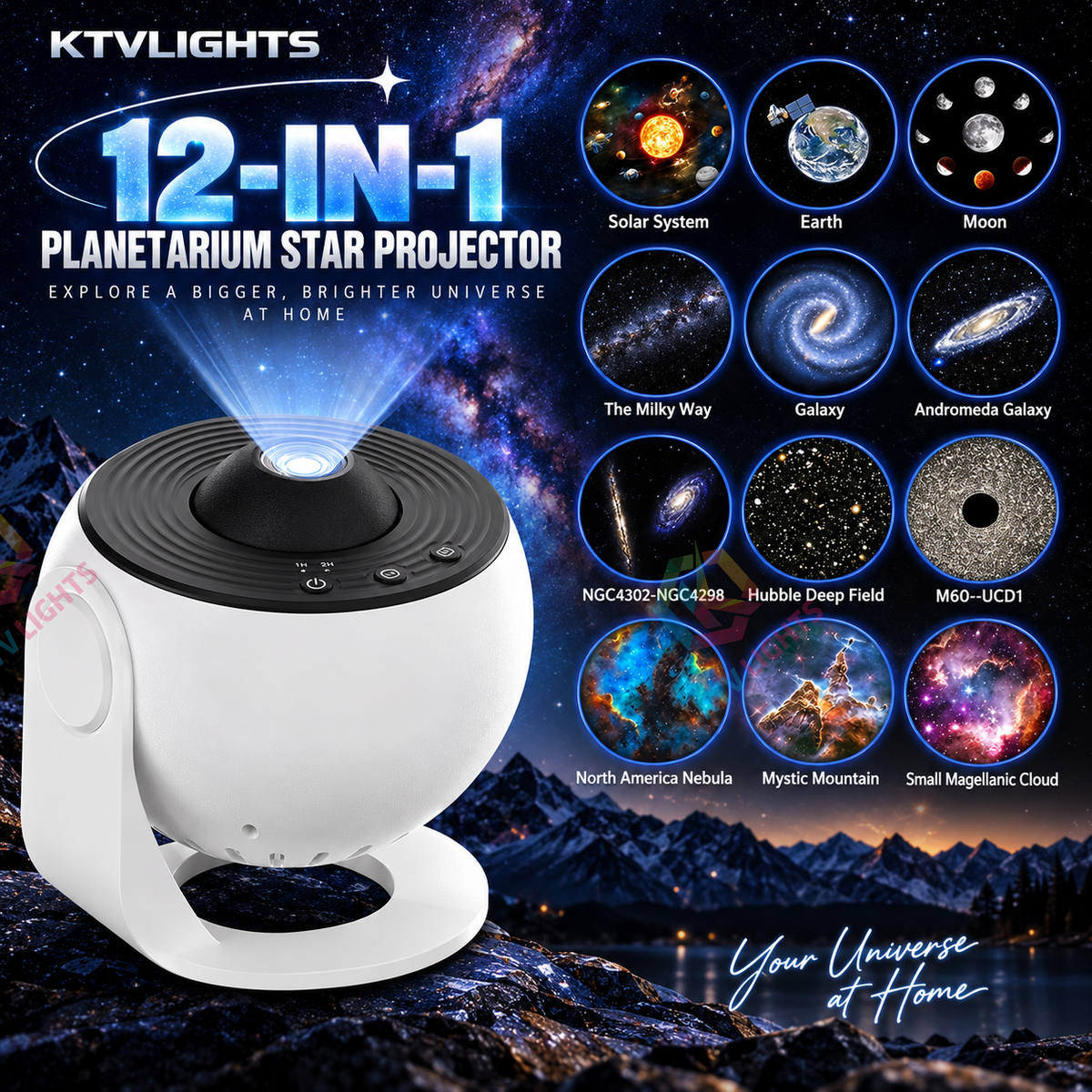 KTVLIGHTS 12-in-1 HD Planetarium Galaxy Star Projector-S52