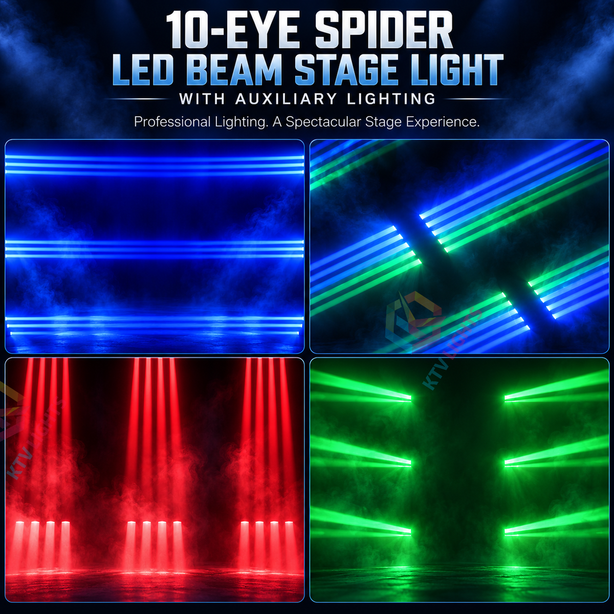 KTVLIGHTS 400W RGBW 10-Eye Spider Moving Head LED Stage Light-E105