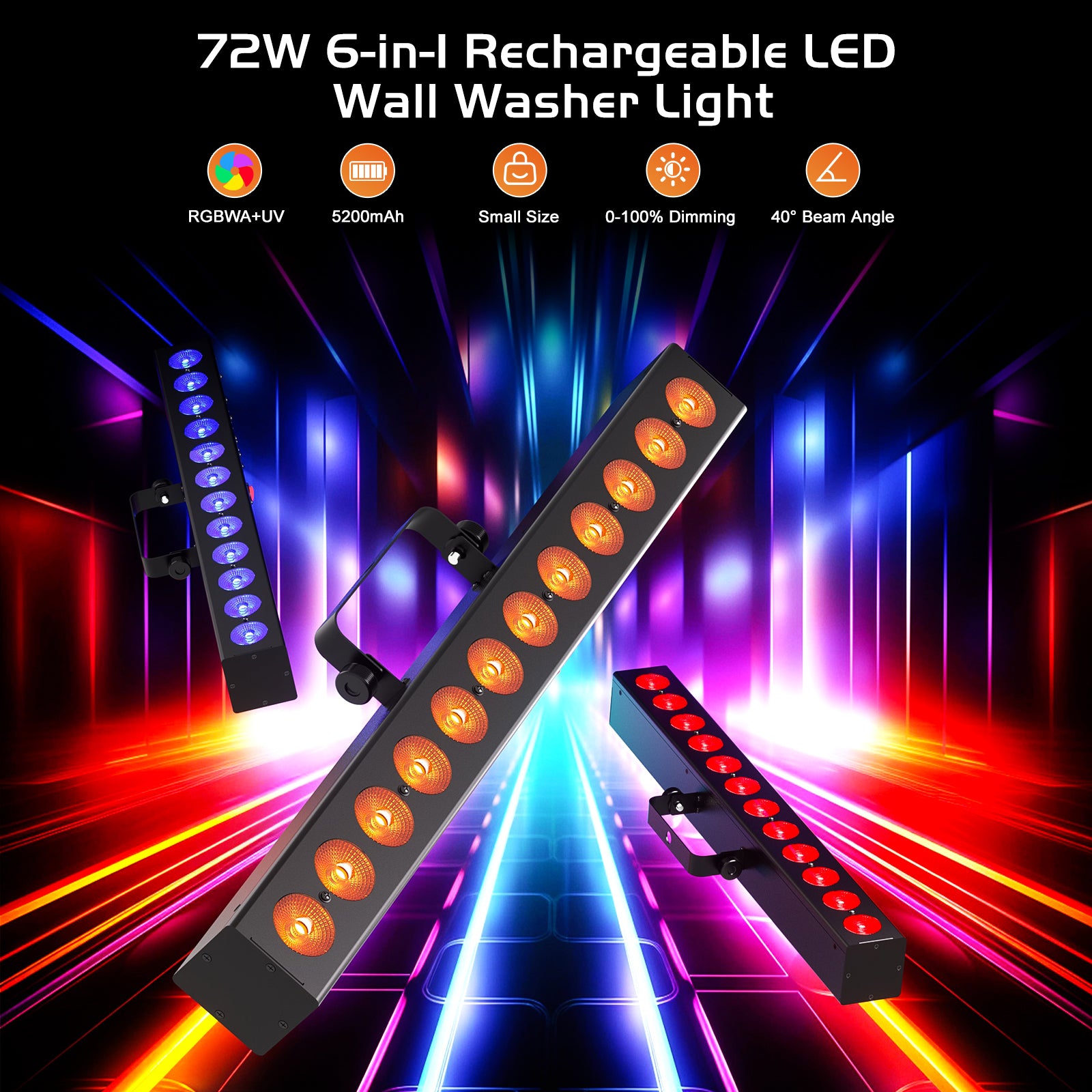 72w Rechargeable 6in1 RGBWA + Wall Washer-X13