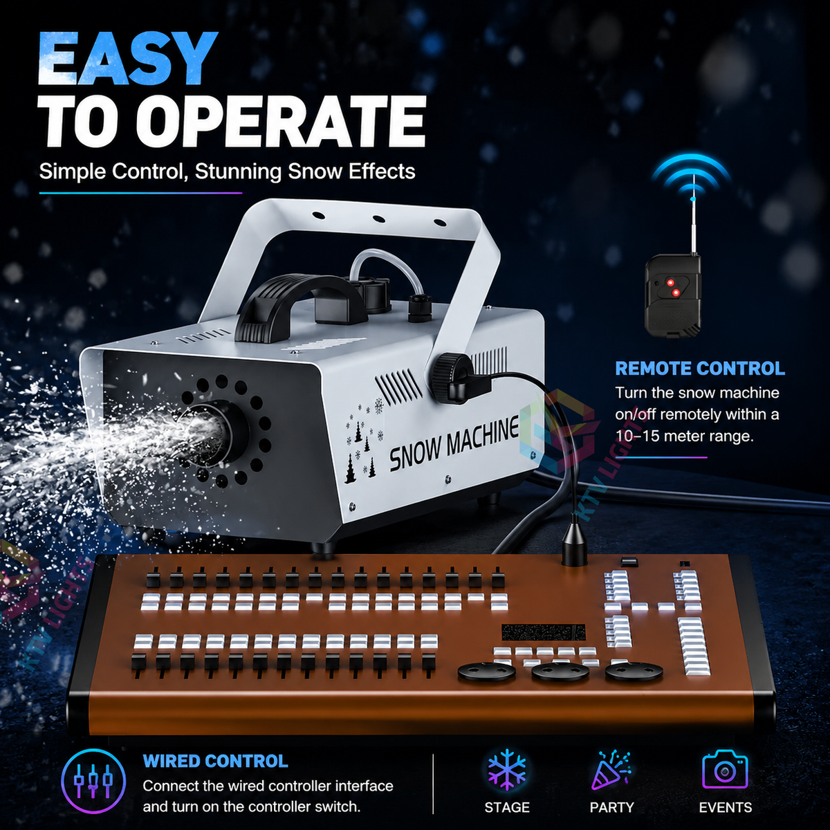 KTVLIGHTS 1000W Snow Machine with Remote Control-H3