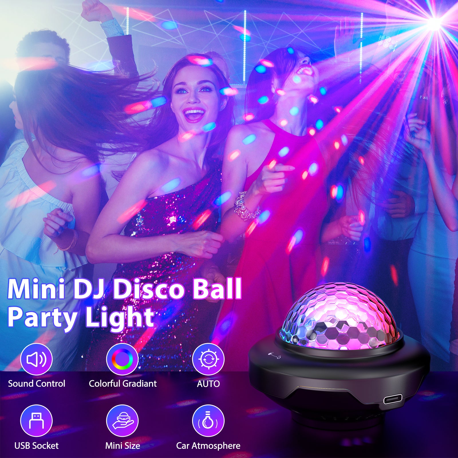 Mini USB Rechargeable Magic Ball Disco Light-C2