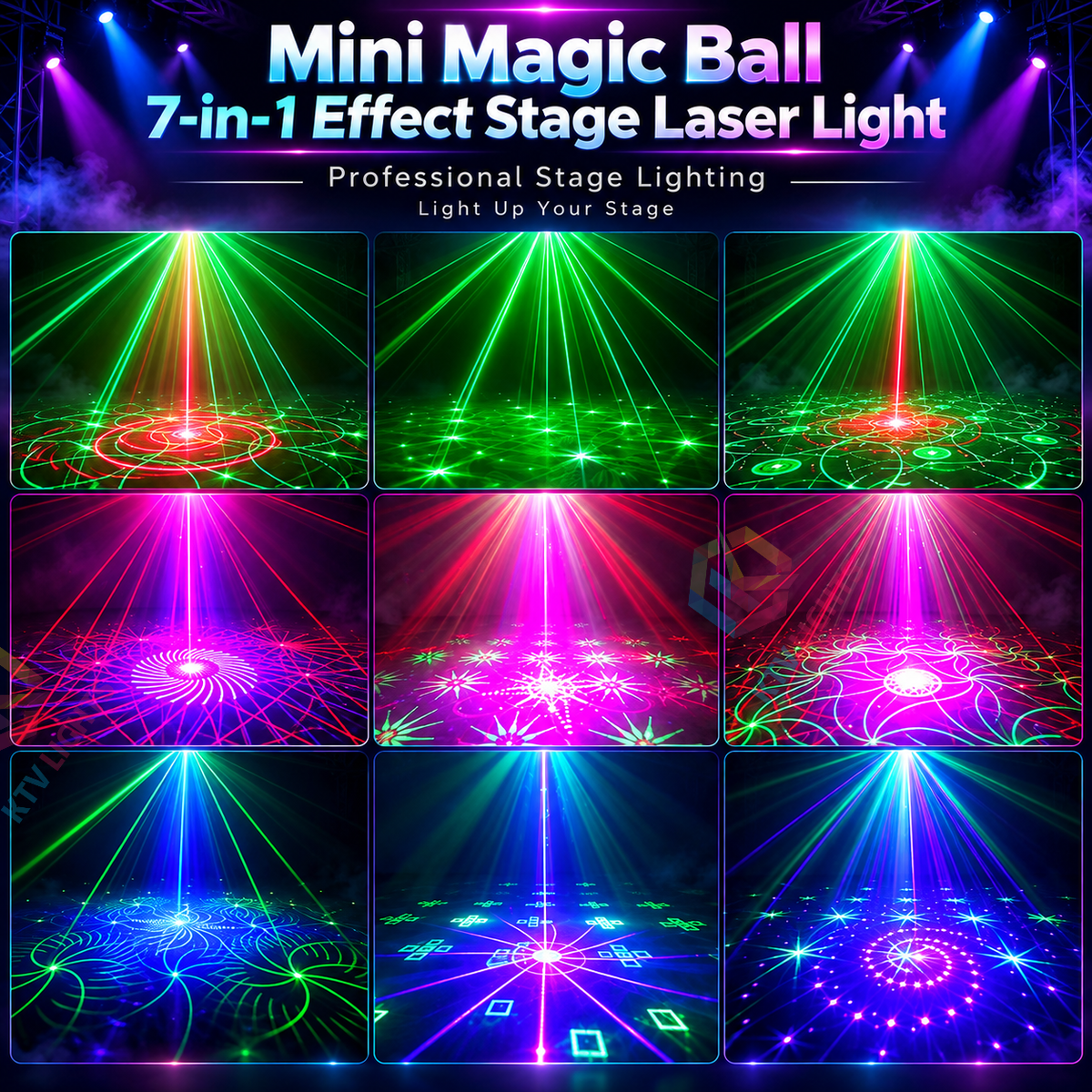KTVLIGHTS 7-in-1 Mini Magic Ball Stage Laser Light RGB UV Strobe-B61