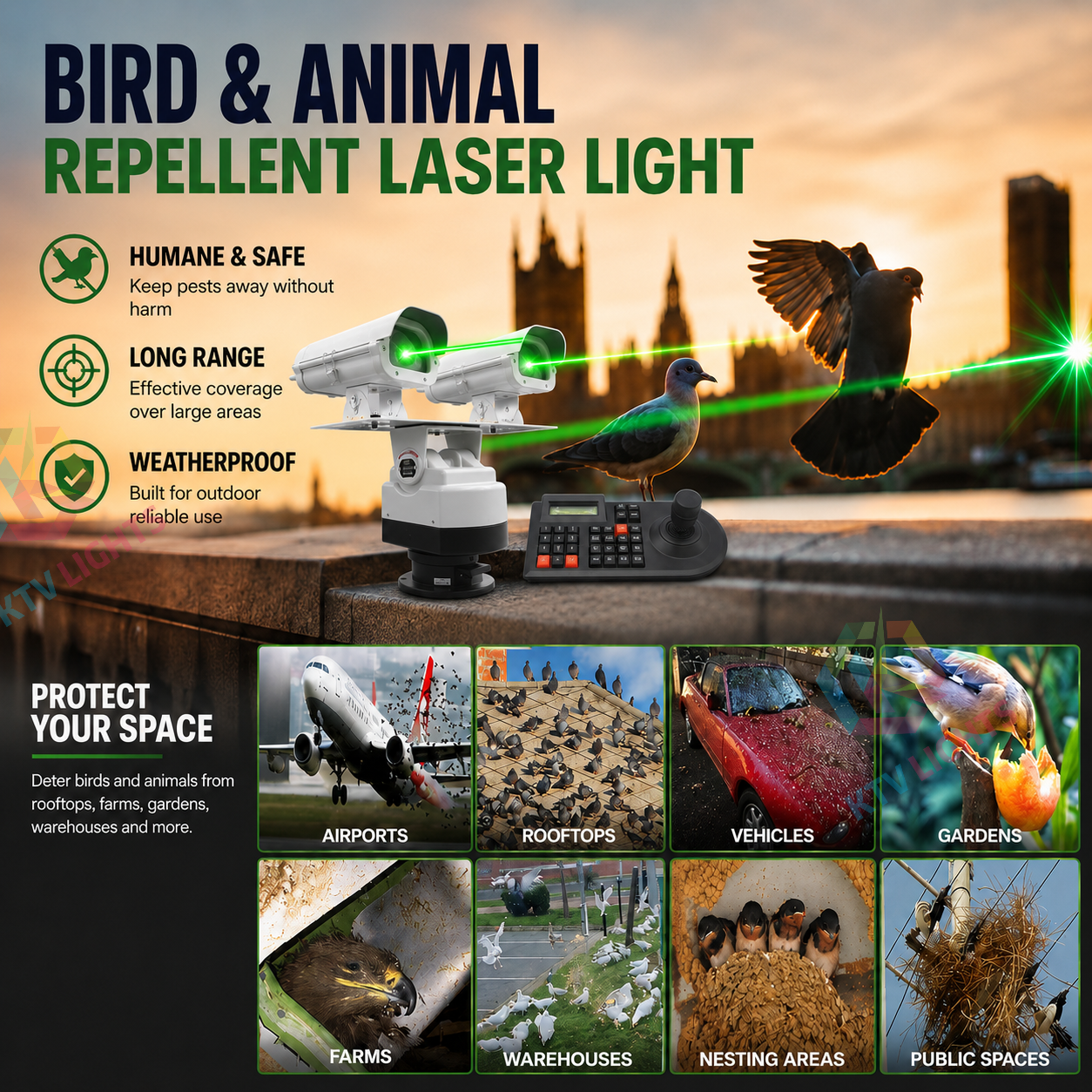 Dual-head outdoor bird and animal repellent laser light - B55